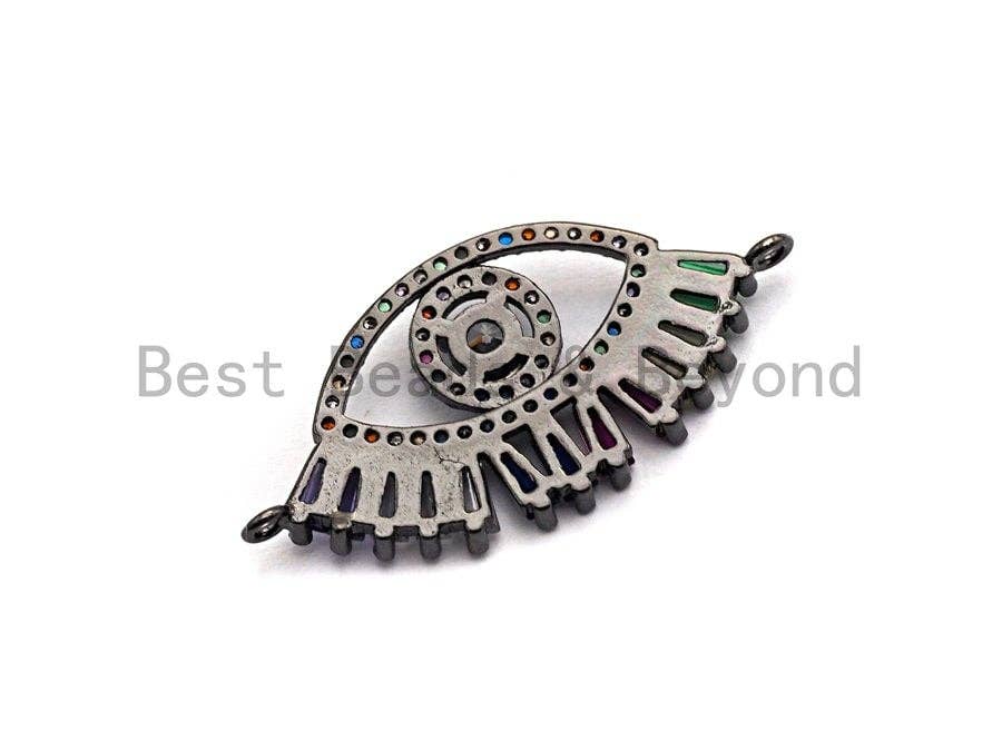 CZ Micro Pave Evil Eye With Rainbow Long Eyelashes Connector for Bracelet/Necklace, Cz Space Connector,16x33mm,sku#E480C