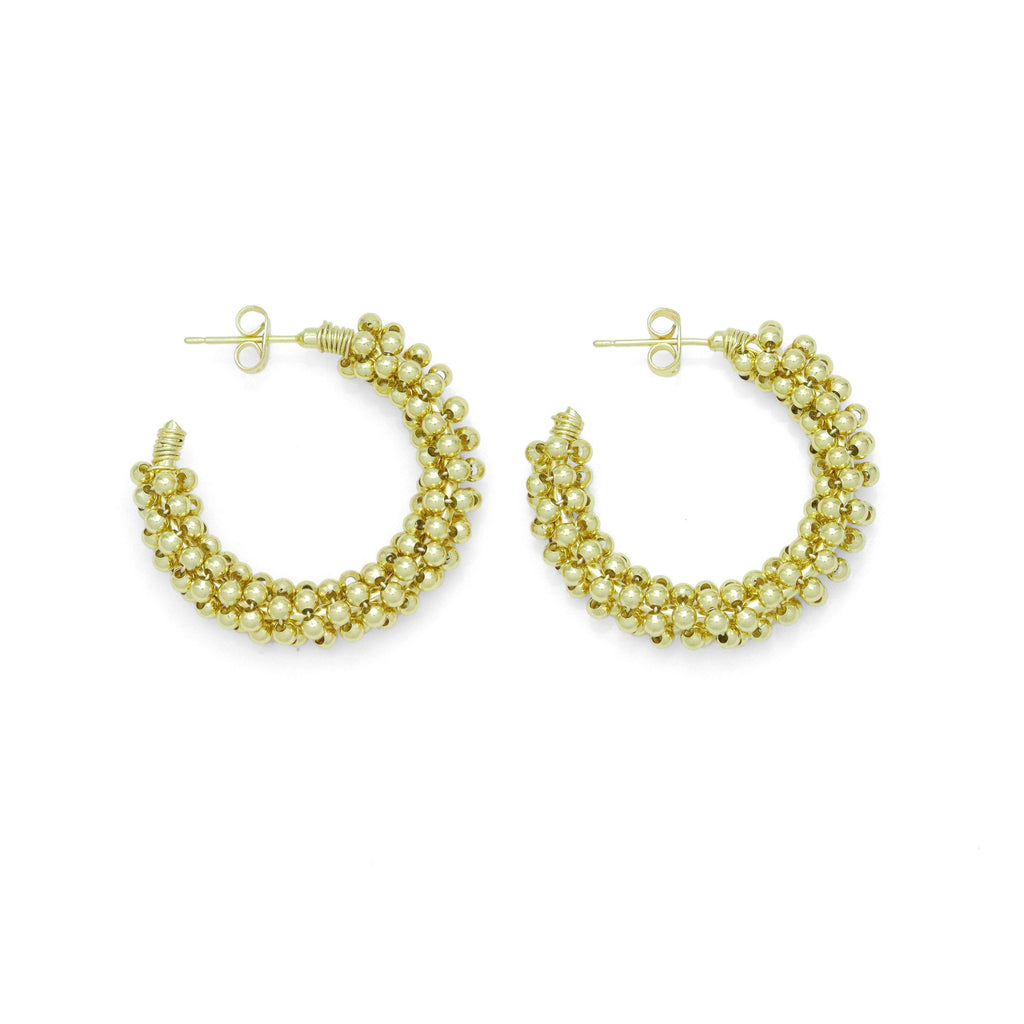Gold  Ball Cluster Hoop Earrings, Sku#LD652