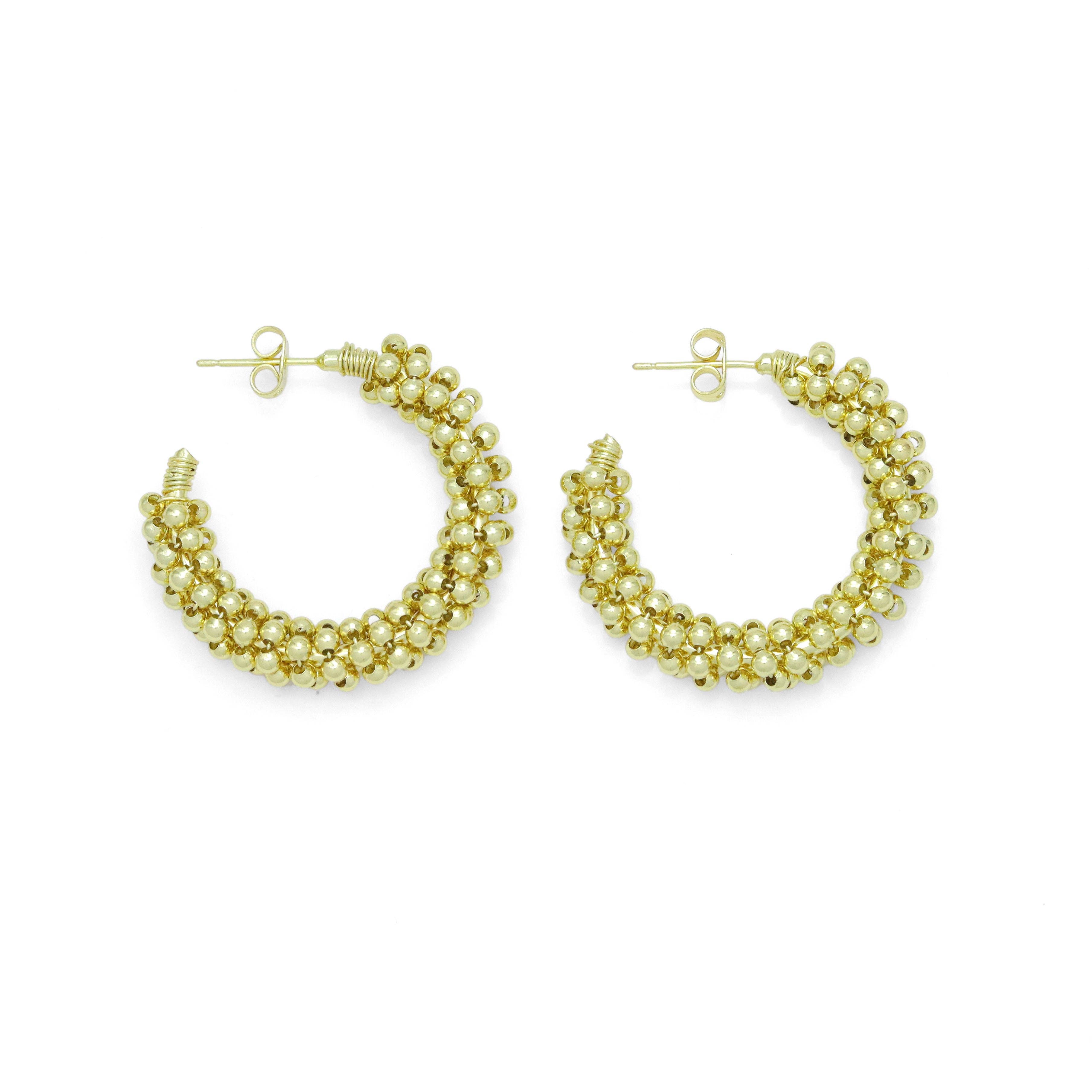 Gold  Ball Cluster Hoop Earrings, Sku#LD652