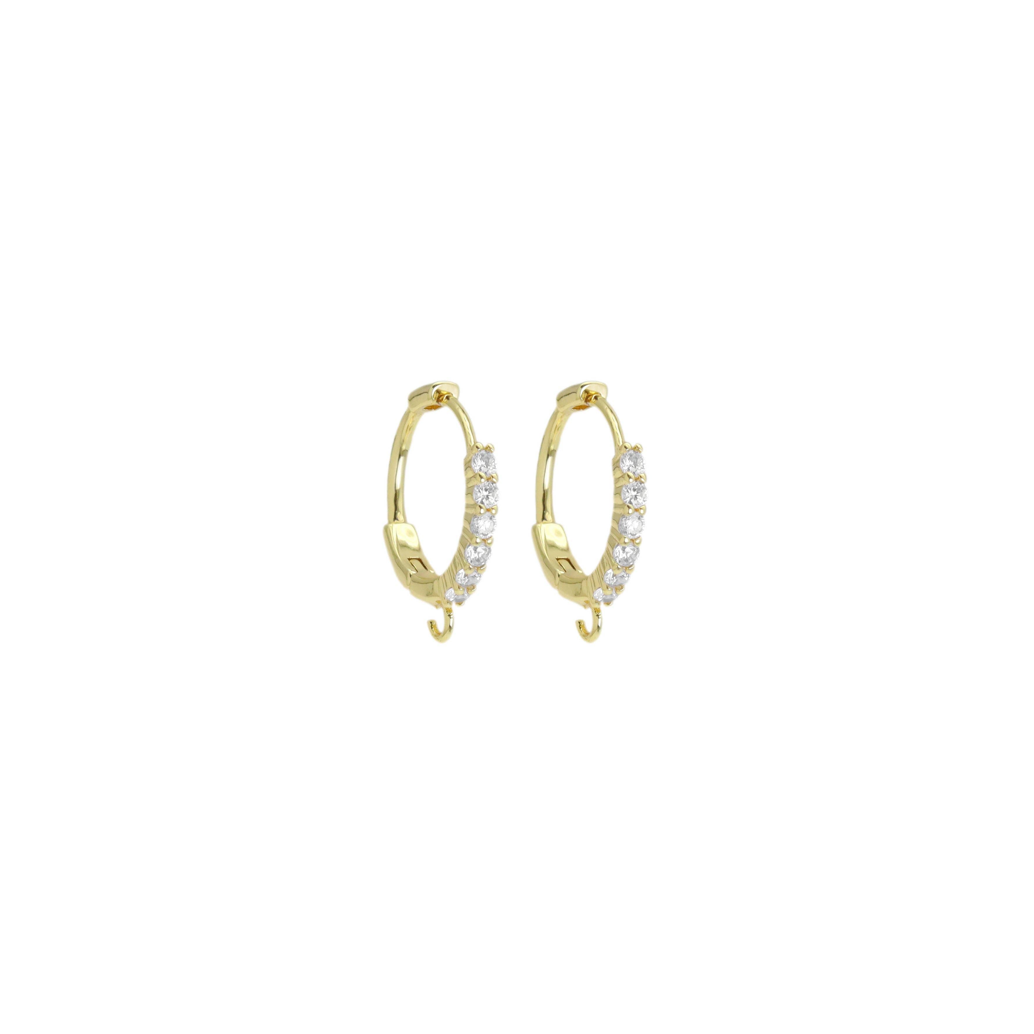 Thin CZ Gold Round Ring Frame Hoop Earrings, Sku#ZX182