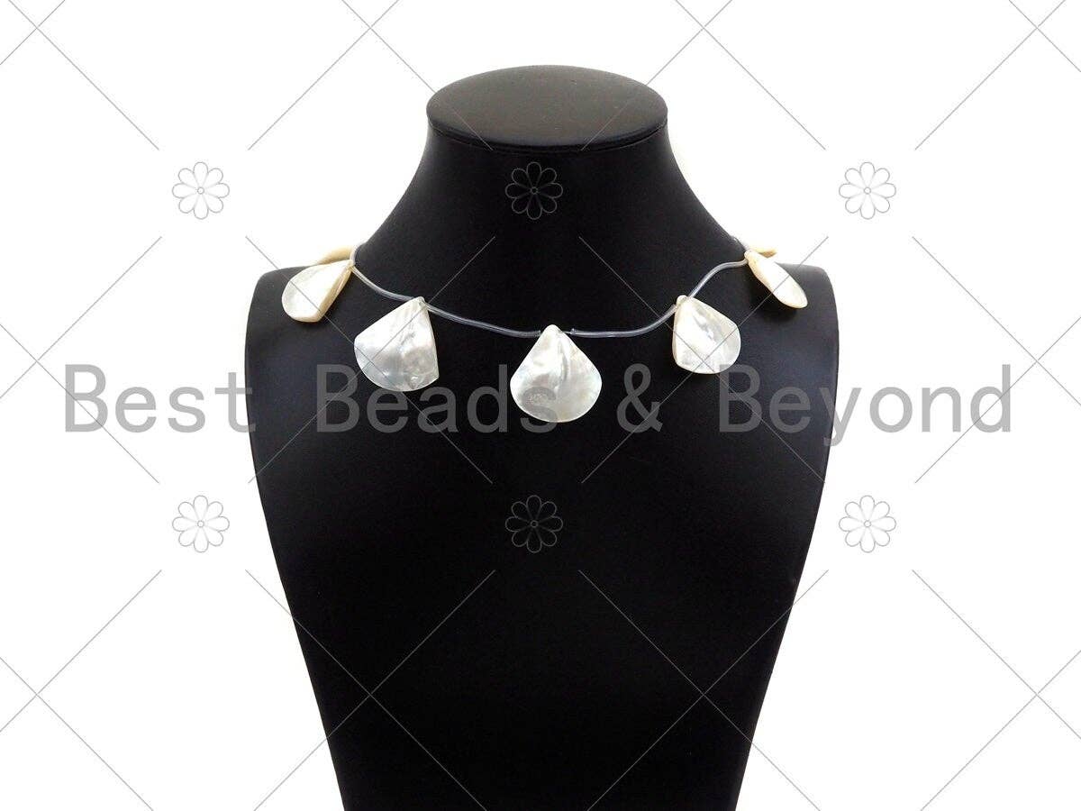 High Quality Fan Shaped White Mother of Pearl Beads, 18x18mm/24x24mm Genuine White Shell, MOP Shell,15'' Full Strand,SKU#T157