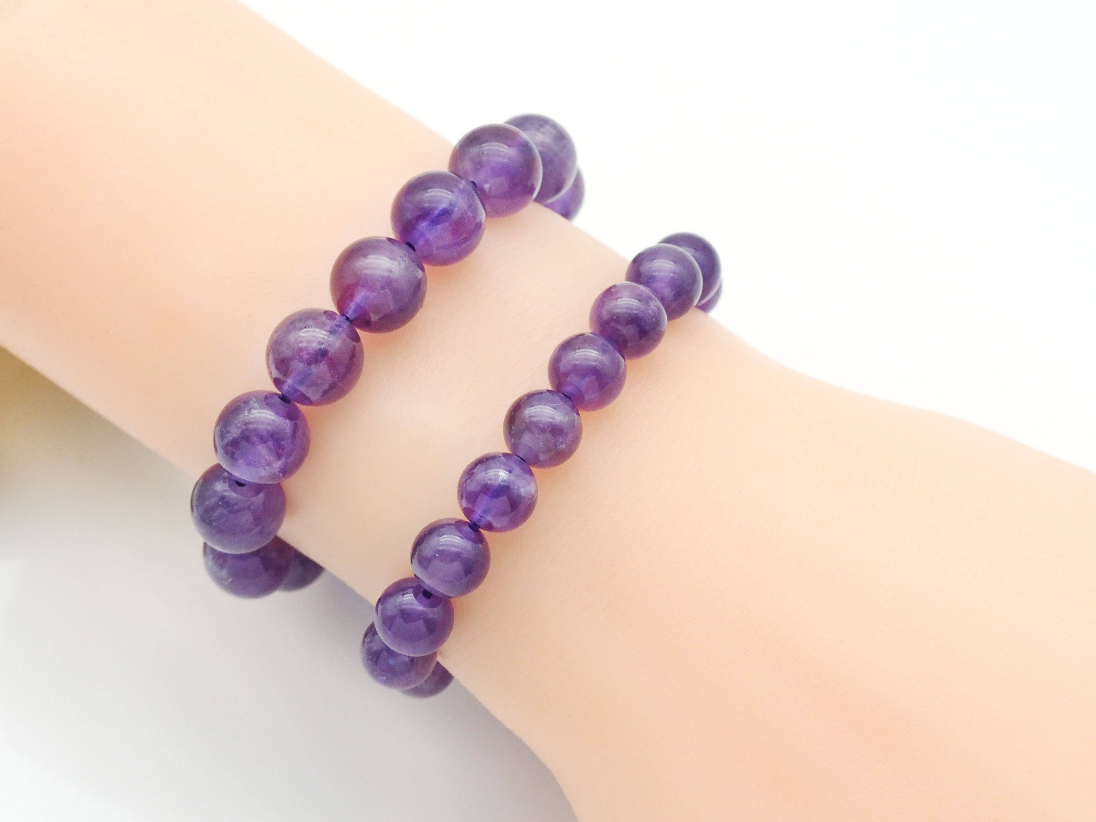 Genuine Amethyst Round Smooth Elastic Bracelet, Sku#EF247