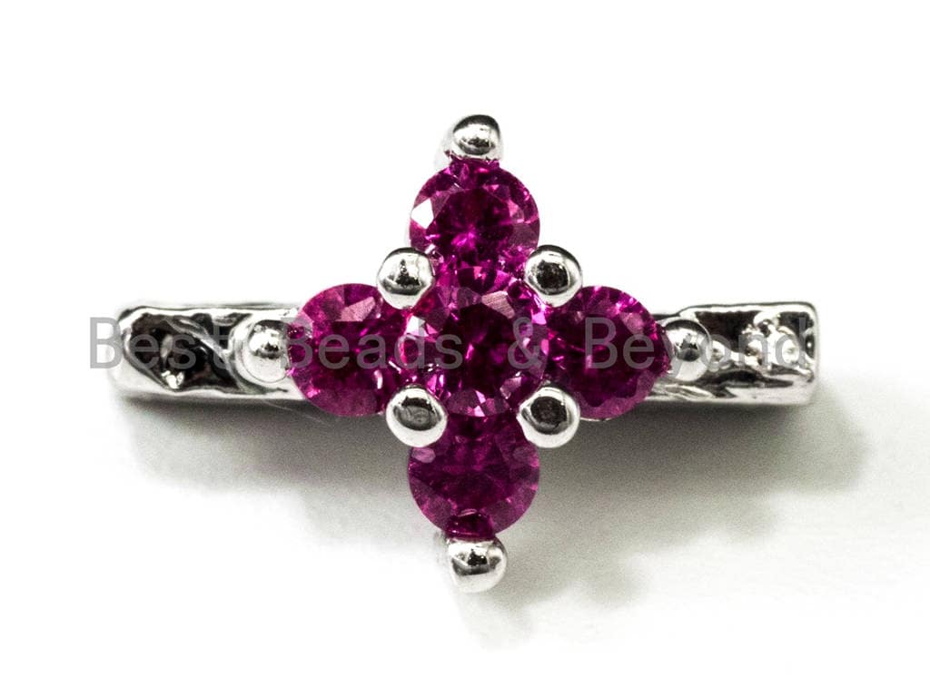 CZ Micro Pave Spacer Beads for Double Strand Necklace Bracelet, Fuchsia/Blue/Green Cubic Zirconia Space Beads, 7x11mm, sku#N41