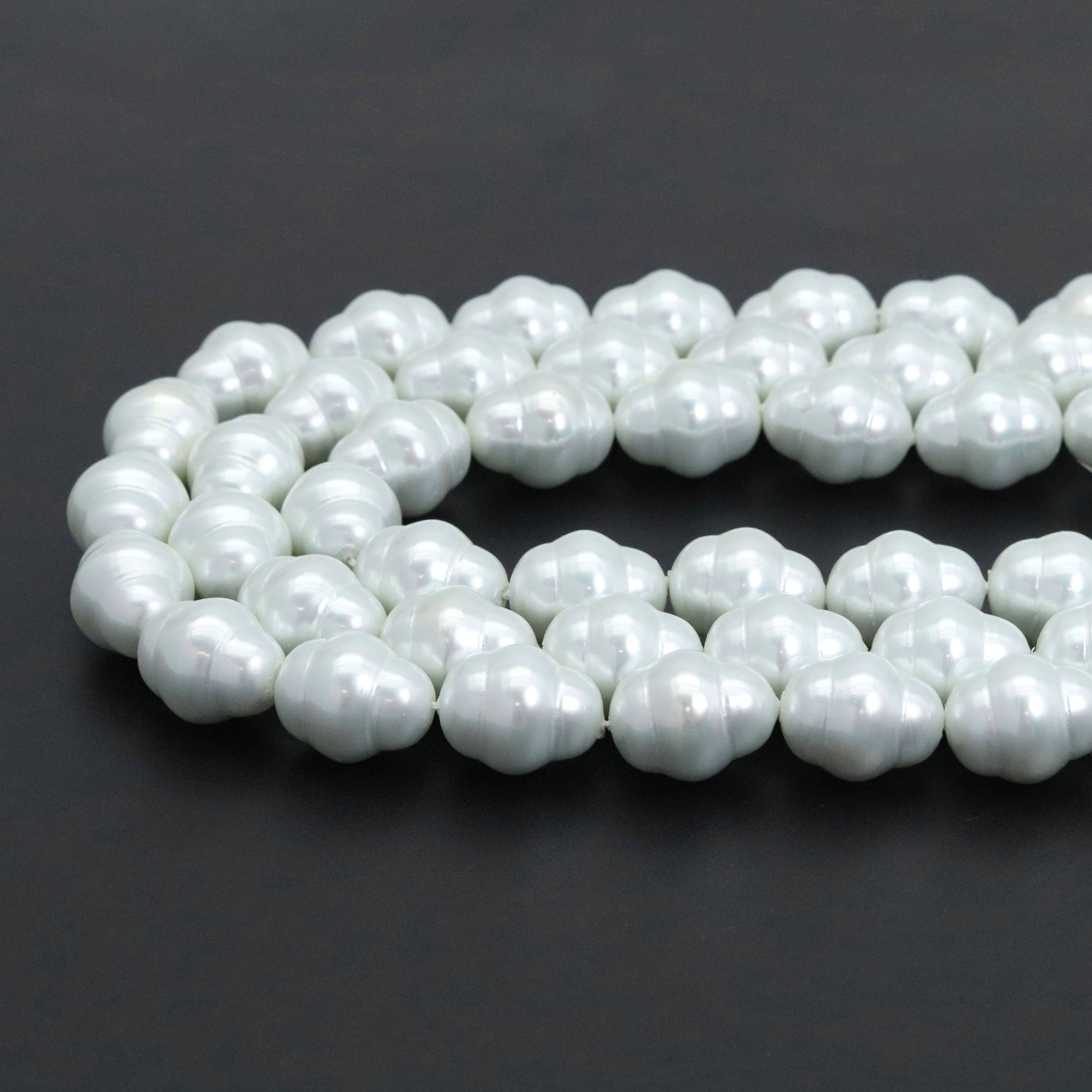 15x18mm Carved Barrel White MOP Beads, Sku#U1217