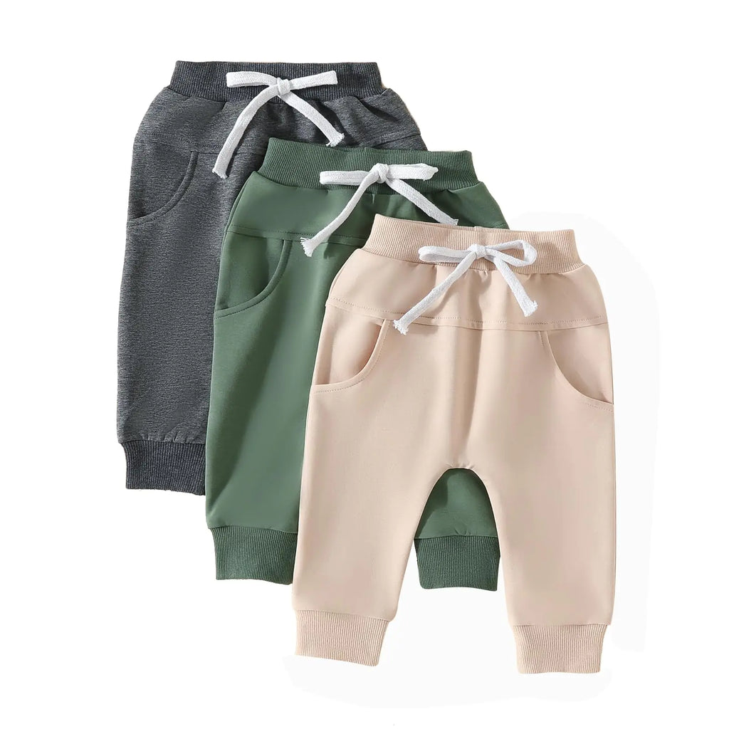 Baby Pants Toddler Infant Newborn Baby Boy Girl Sweatpants Long Joggers Pants Unisex Boy s Clothing 3 Pack (Apricot Green Dark Gray 6-12 Months) - # BAAA1B1310001