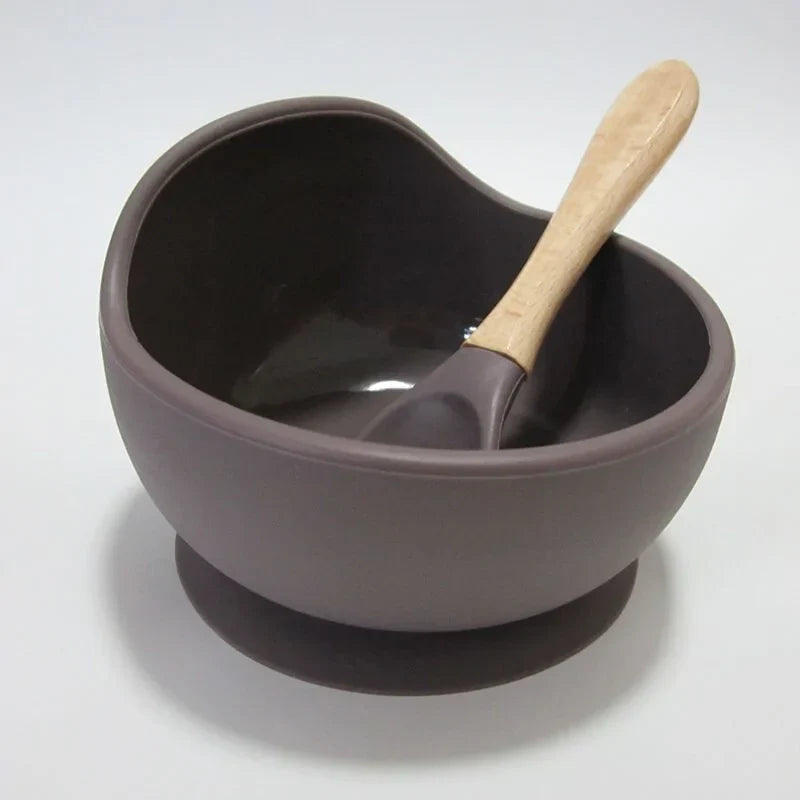 Baby Silicone Feeding Set with Wooden Spoon - # BAGE21110004