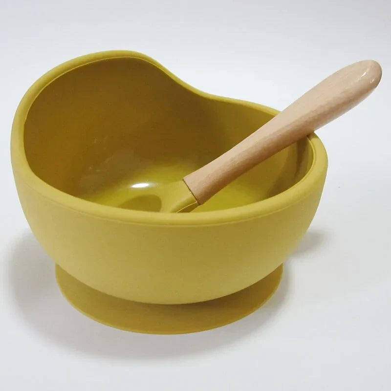 Baby Silicone Feeding Set with Wooden Spoon - # BAGE21110004
