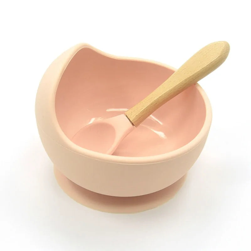 Baby Silicone Feeding Set with Wooden Spoon - # BAGE21110004