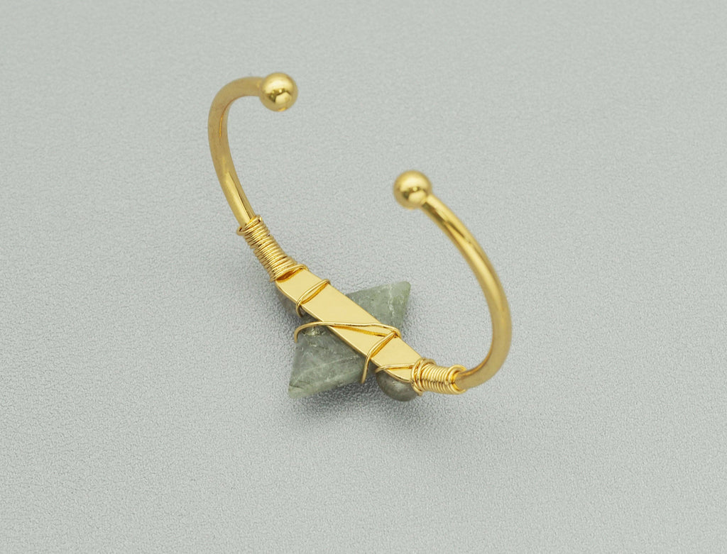 Natural Gemstone Wire Wrapped Gold Cuff Bracelet, SKU#LY26