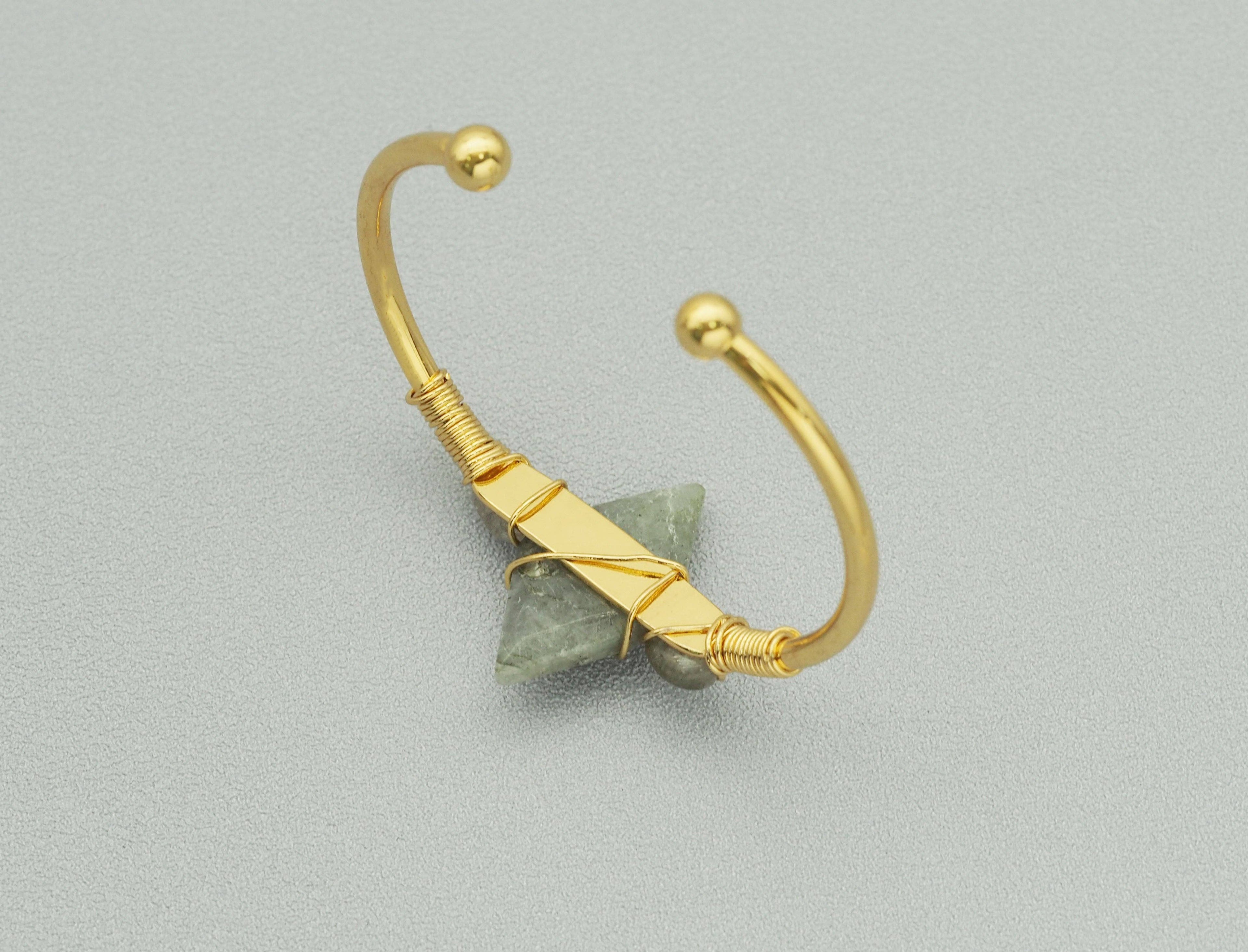 Natural Gemstone Wire Wrapped Gold Cuff Bracelet, SKU#LY26