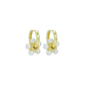 Gold White Pearl Flower Pendant Hoop Earrings, Sku#LK998