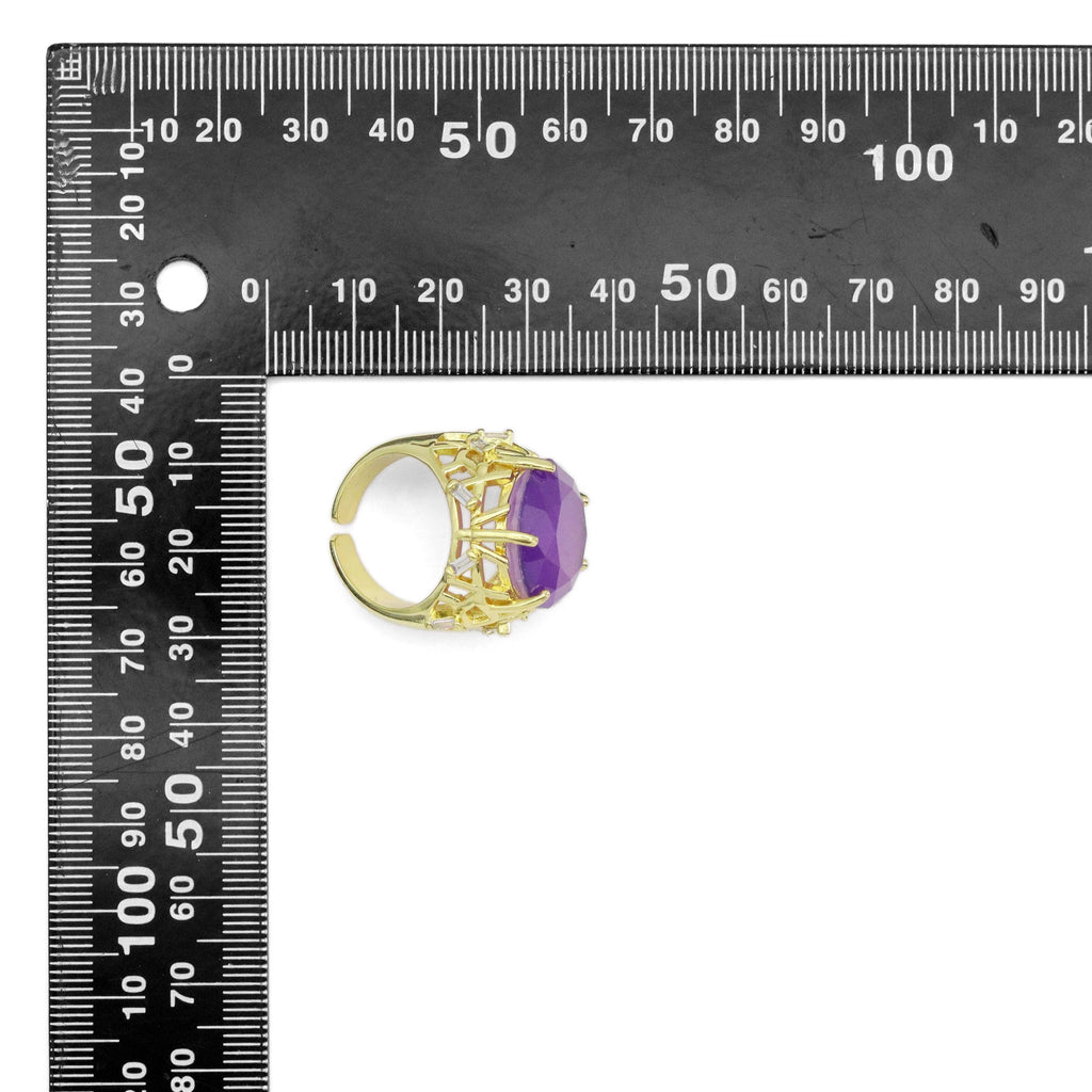 Pink Green Purple Stone Statement Adjustable Ring, Sku#LX437