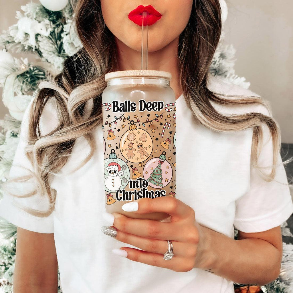 Balls Deep 17oz Christmas Mug Funny Holiday Cup With Ornament Design Humorous Seasonal Drinkware