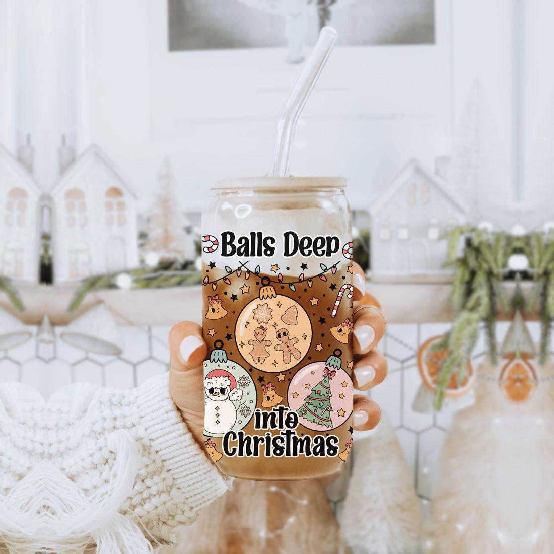Balls Deep 17oz Christmas Mug Funny Holiday Cup With Ornament Design Humorous Seasonal Drinkware