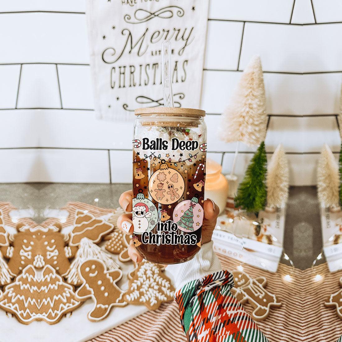 Balls Deep 17oz Christmas Mug Funny Holiday Cup With Ornament Design Humorous Seasonal Drinkware