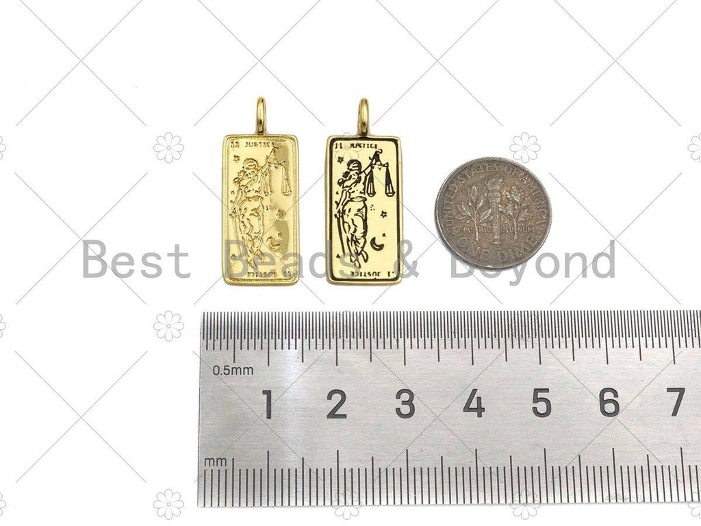 18k Dianty Gold Justice Rectangle Shape Pendant,Medallion Charm,Necklace Bracelet Charm Pendant,12x29mm,Sku#Z1306