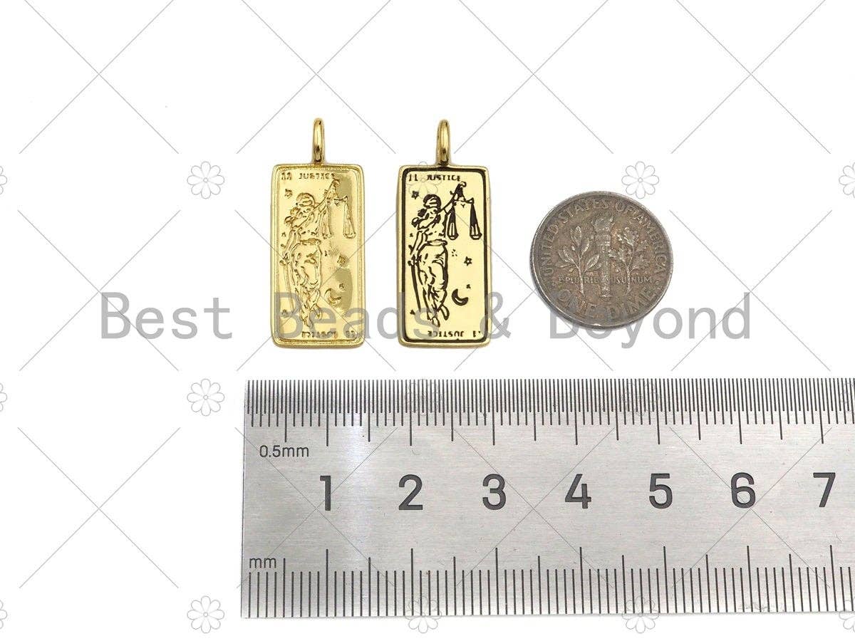 18k Dianty Gold Justice Rectangle Shape Pendant,Medallion Charm,Necklace Bracelet Charm Pendant,12x29mm,Sku#Z1306