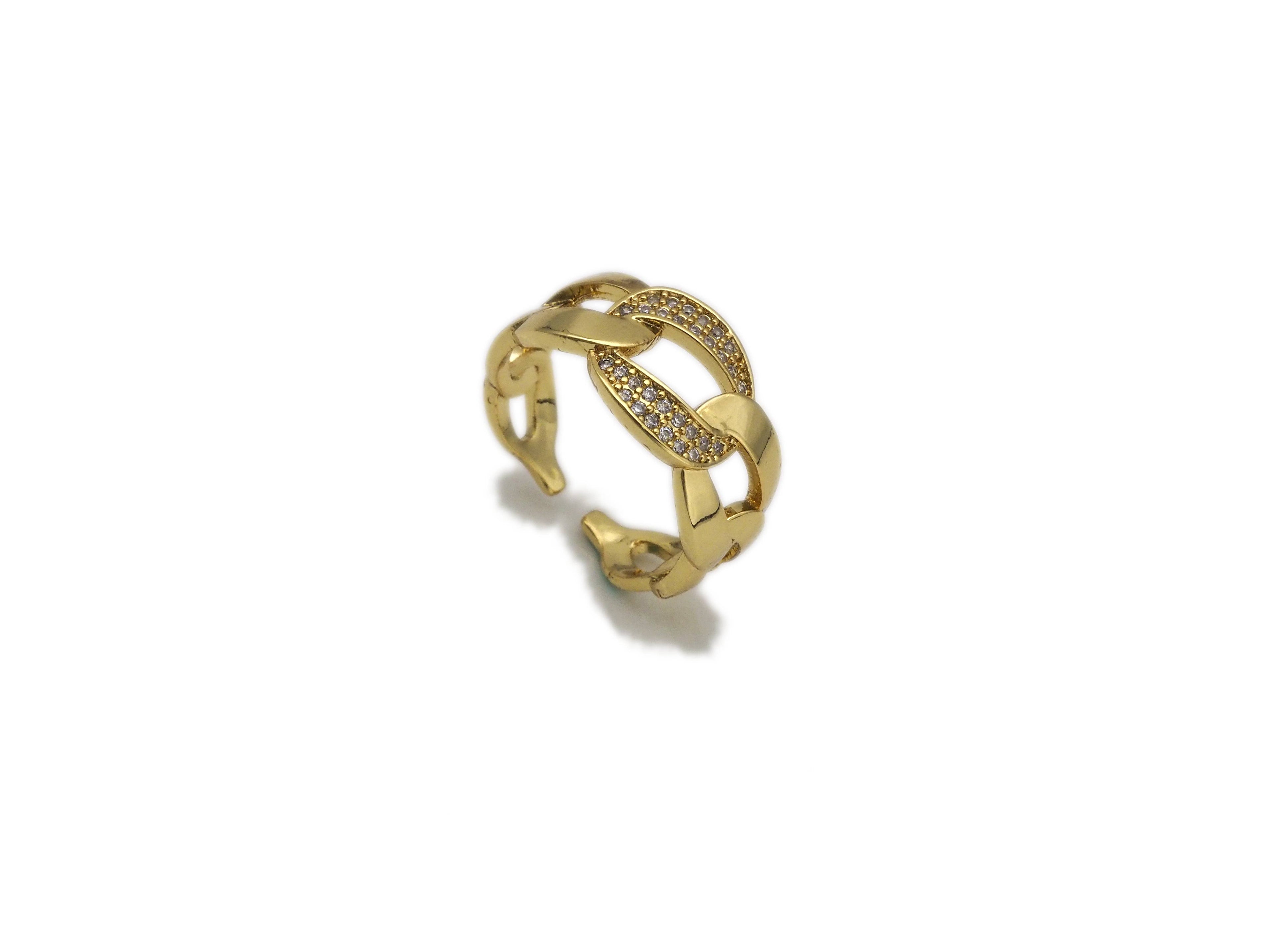 CZ Pave Oval Link Shape Adjustable Ring,X224