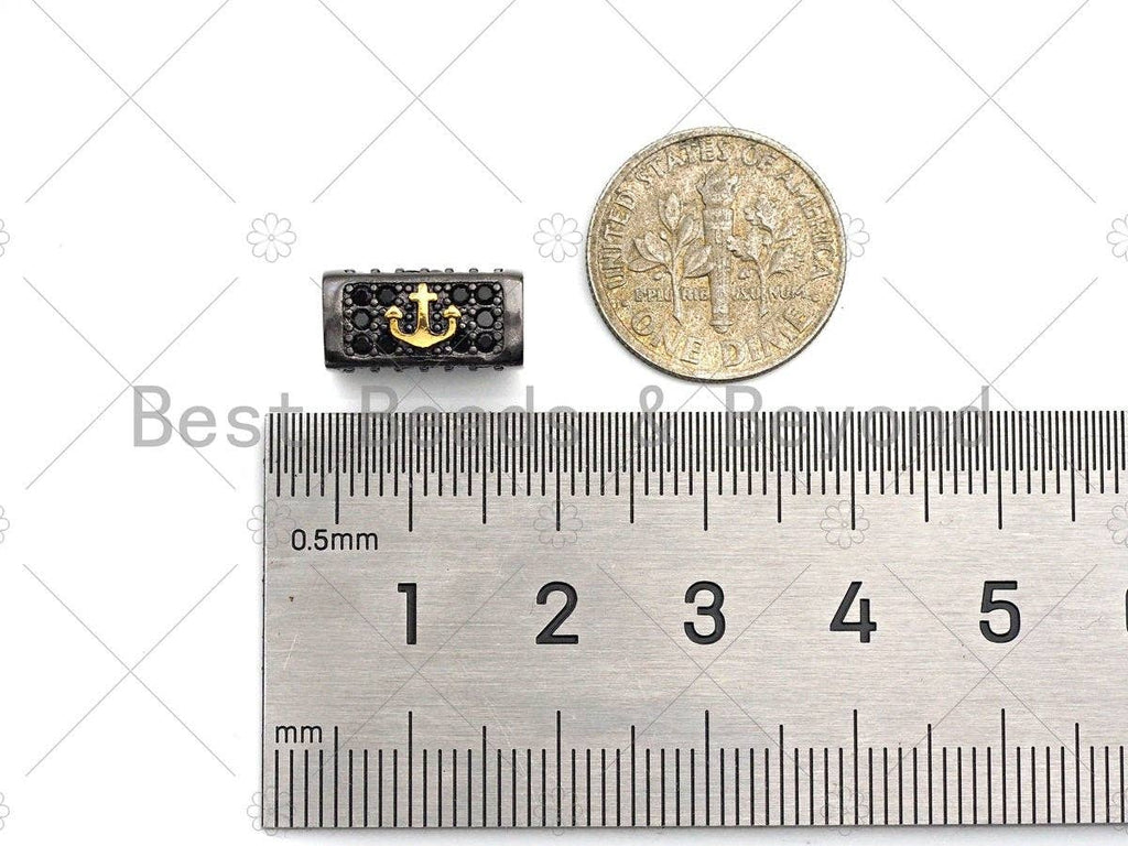 Anchor/Skull Bead,Tube Spacer Bead, Black CZ Pave Tube Spacer Beads for Men/Women Jewelry Making, 7x14mm, sku#ML22