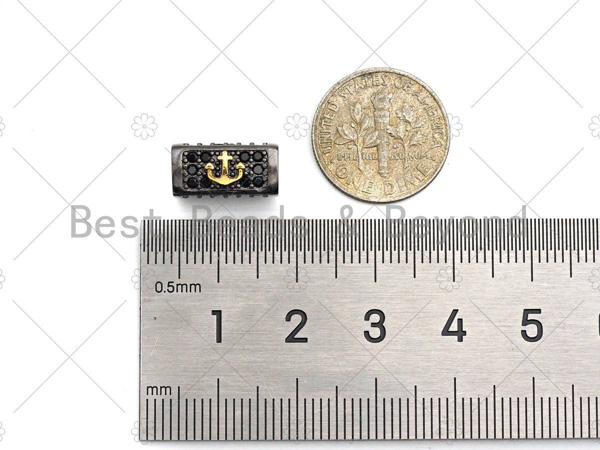 Anchor/Skull Bead,Tube Spacer Bead, Black CZ Pave Tube Spacer Beads for Men/Women Jewelry Making, 7x14mm, sku#ML22