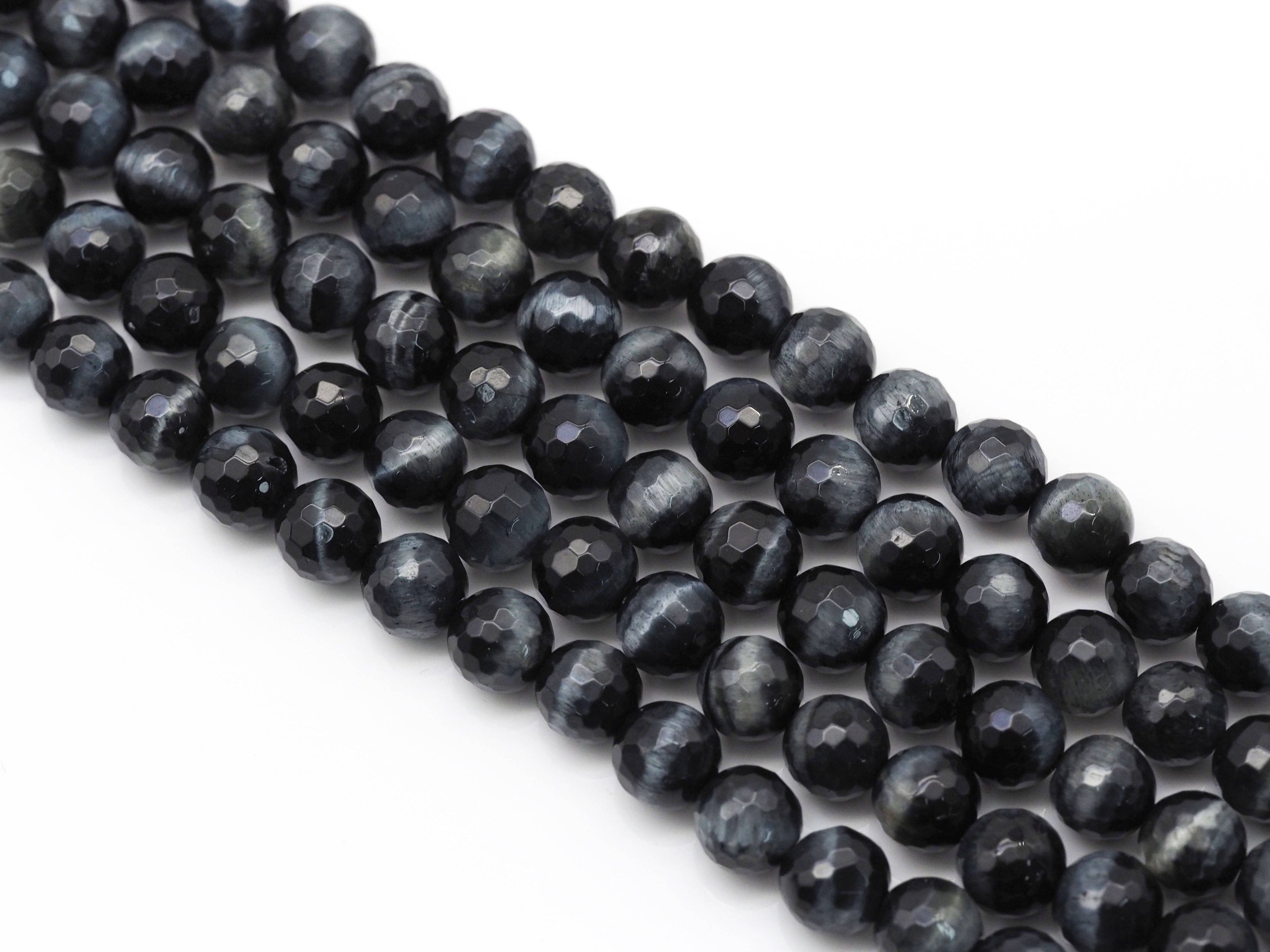 Natural Blue Tiger Eye Round Faceted Beads, Sku#UA237