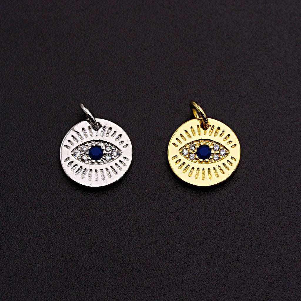 CZ Micro Pave Round Evil Eye on Disc Pendant/Charm, Z463