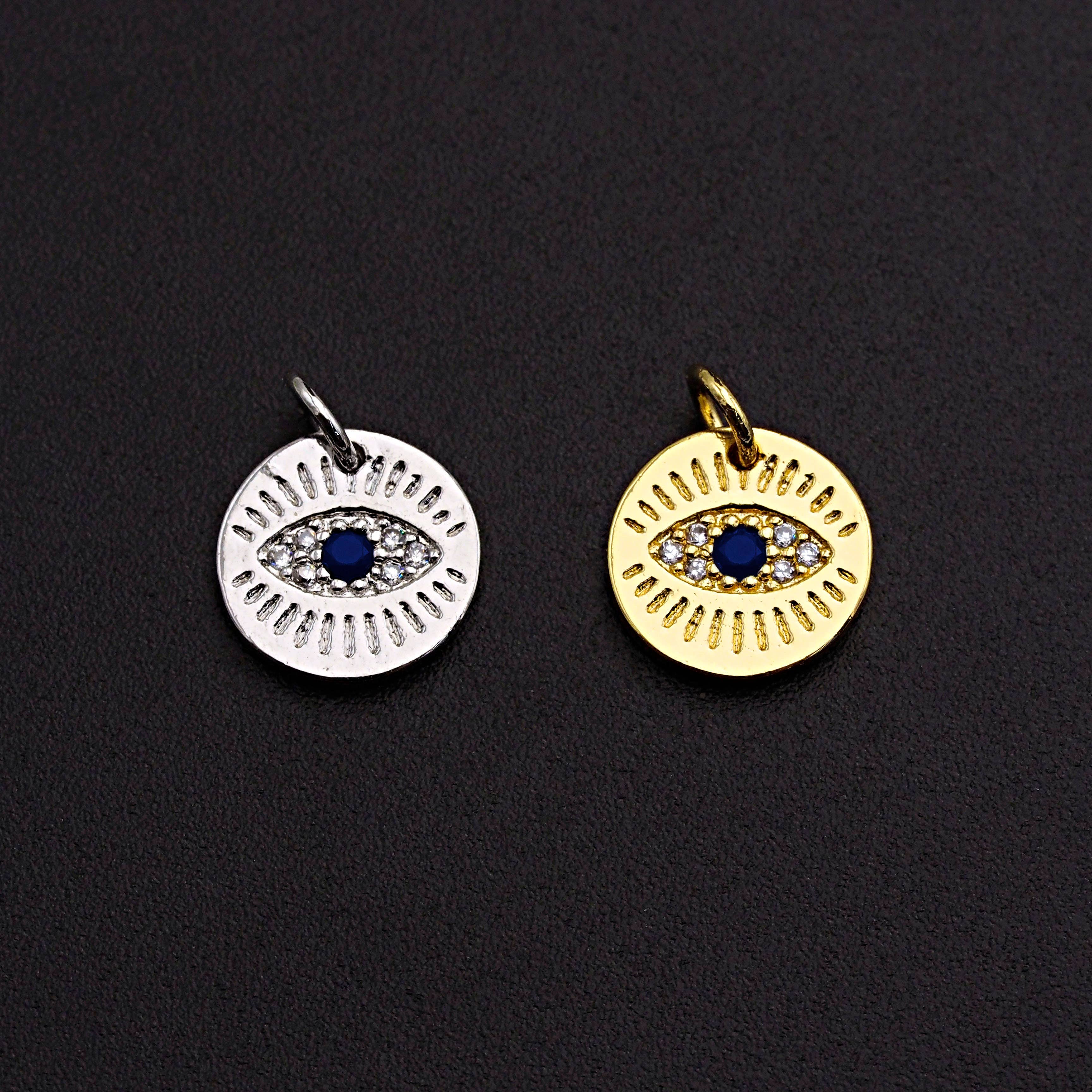 CZ Micro Pave Round Evil Eye on Disc Pendant/Charm, Z463