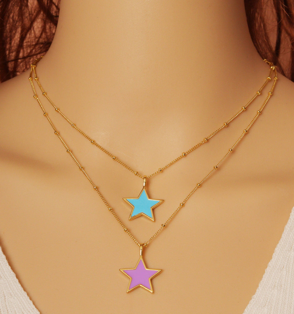 Dainty Chain Enamel Star Necklace,sku#EF241