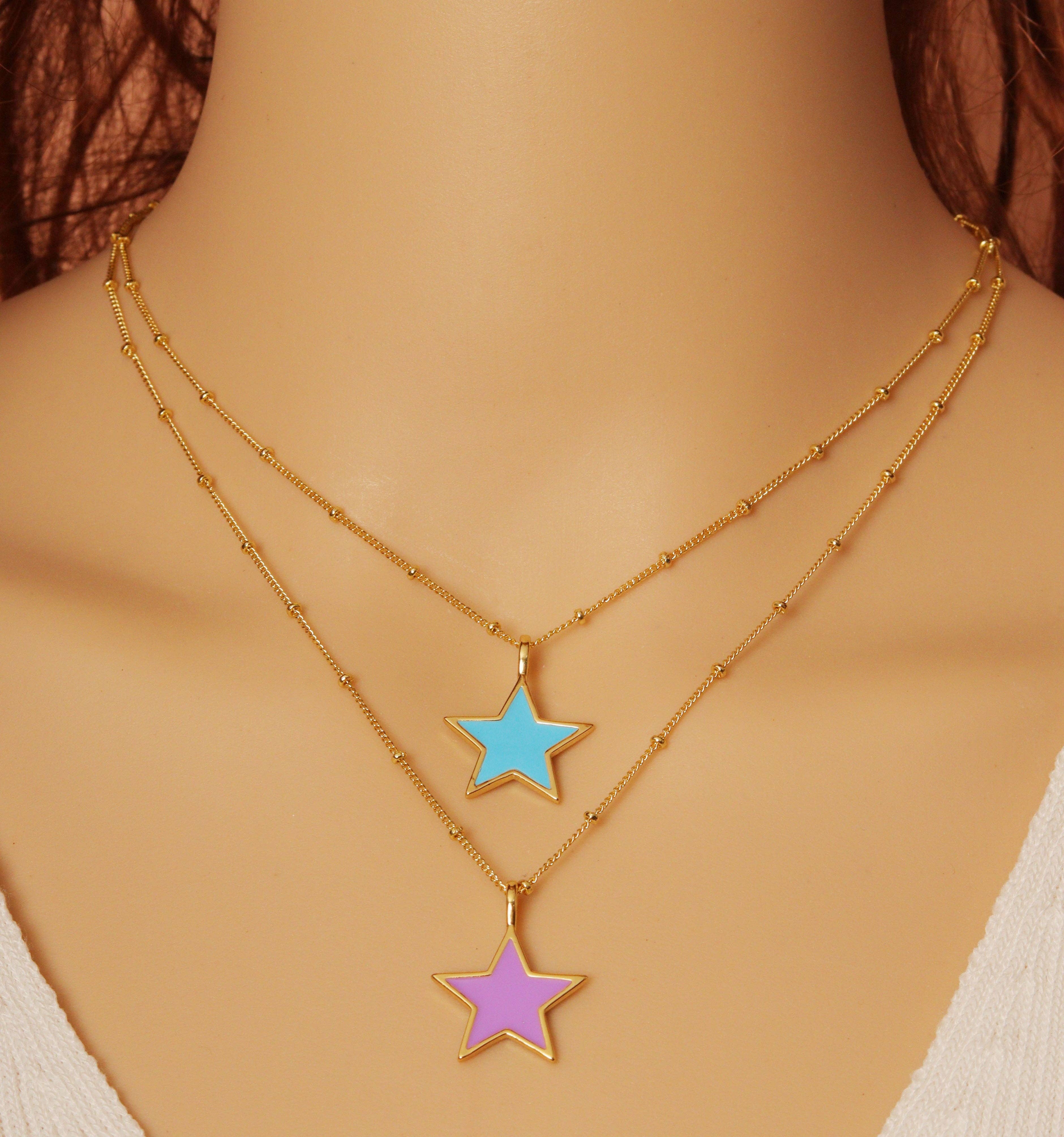 Dainty Chain Enamel Star Necklace,sku#EF241