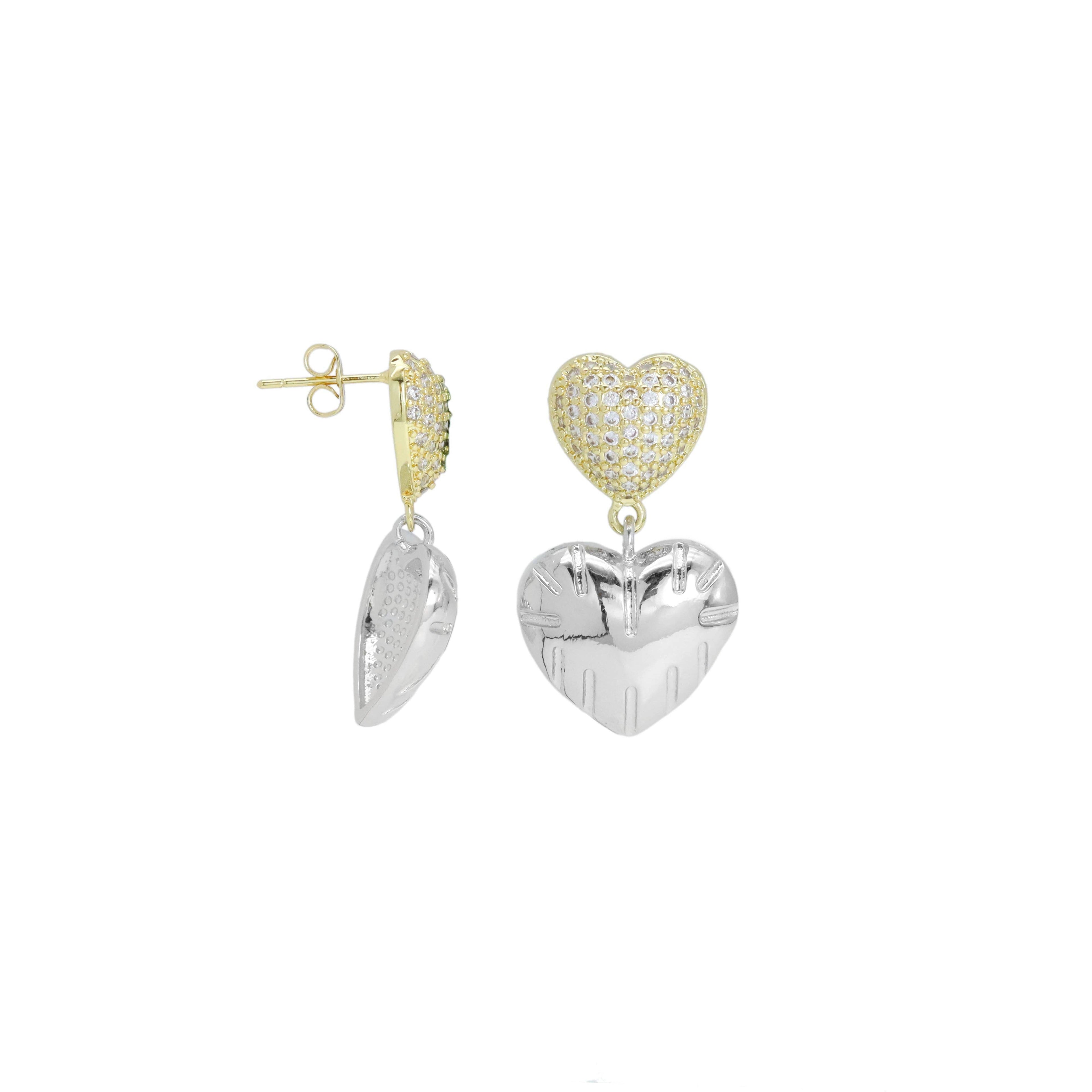 Dual Color CZ Bubble Heart Stud Earrings, Sku#LD628