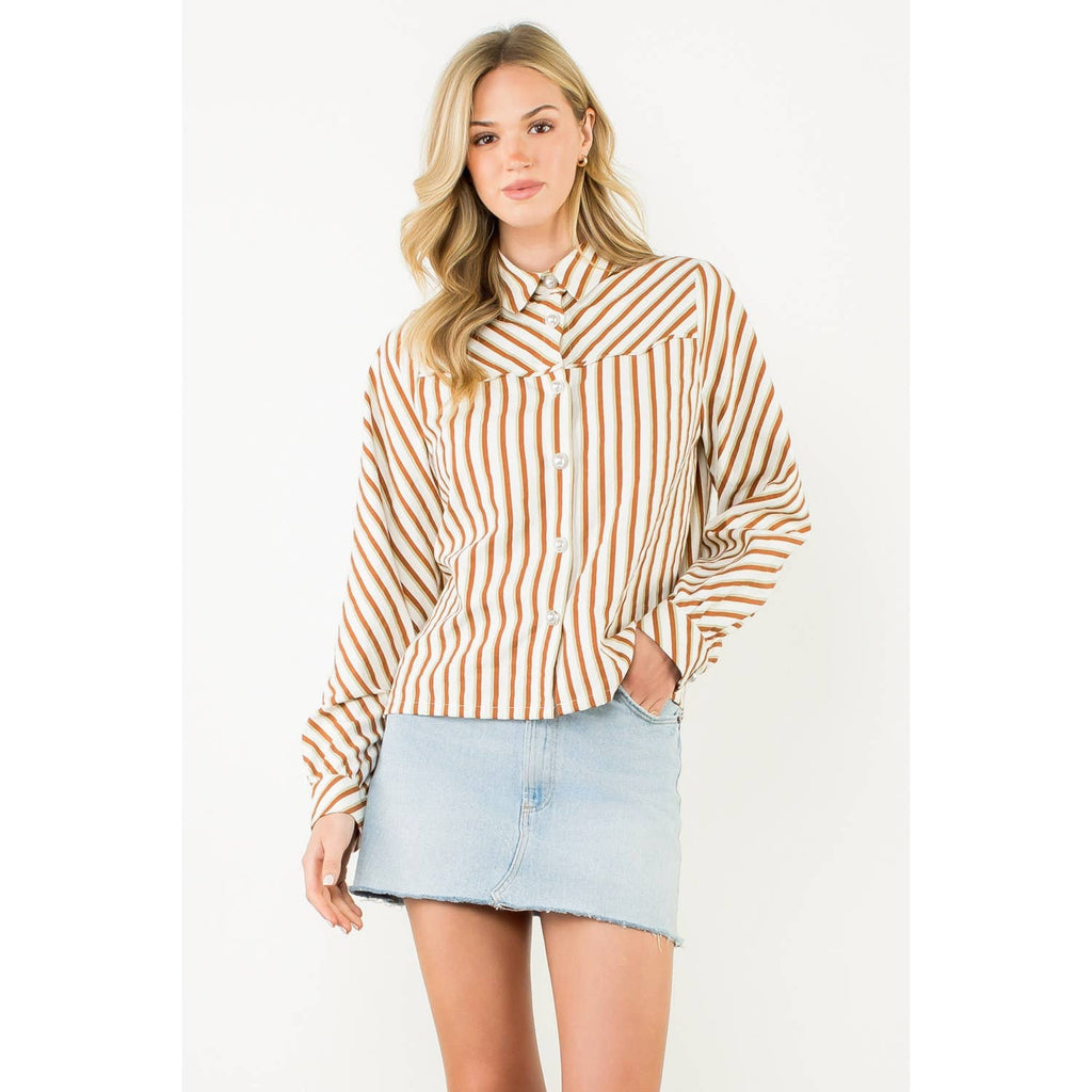 Kalli - Pearl Button Long Sleeve Stripe Top