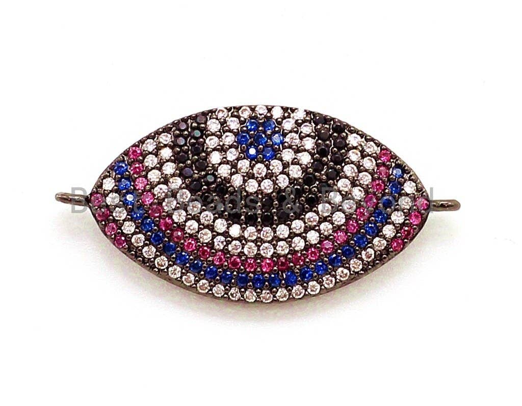 CZ Micro Pave Rainbow Evil Eyes Connector for Bracelet/Necklace, Cubic Zirconia Space Connector, CZ Beads,16x33mm,sku#E47