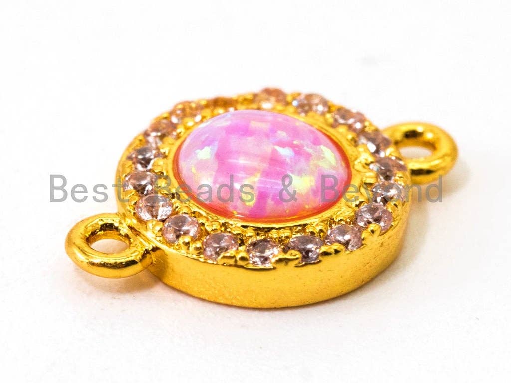 CZ Micro Pave Round connector/Link Finding, Pink Opal, CZ micro paved ,Cubic Zirconia CZ Connector, 9x13mm, sku#A69