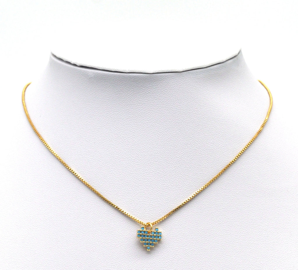 Small Black Turquoise CZ Heart Charm, Sku#ZX94