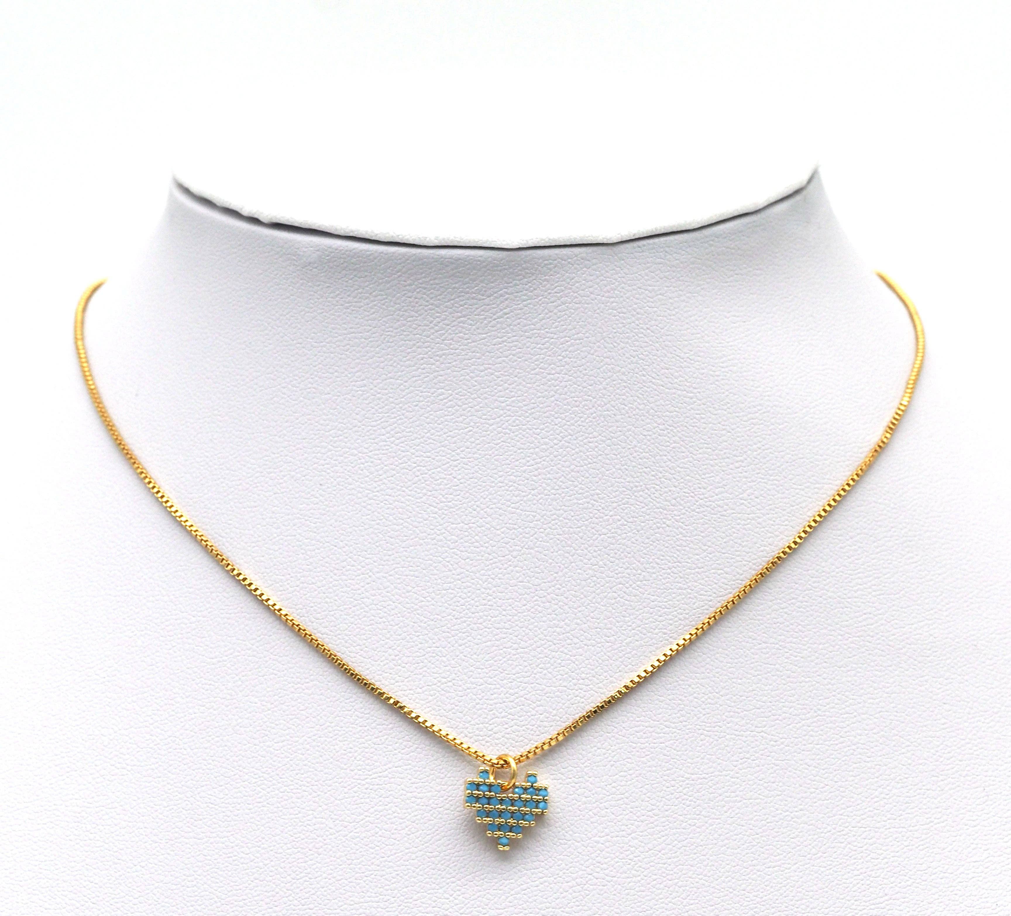 Small Black Turquoise CZ Heart Charm, Sku#ZX94
