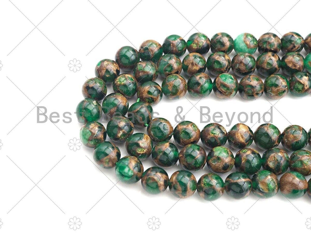 Gold Clinquant Beads, 4mm/6mm/ 8mm/10mm/12mm, Cloisonne Green Colors, 15.5" Full Strand Wholesale Gemstones,sku#U957