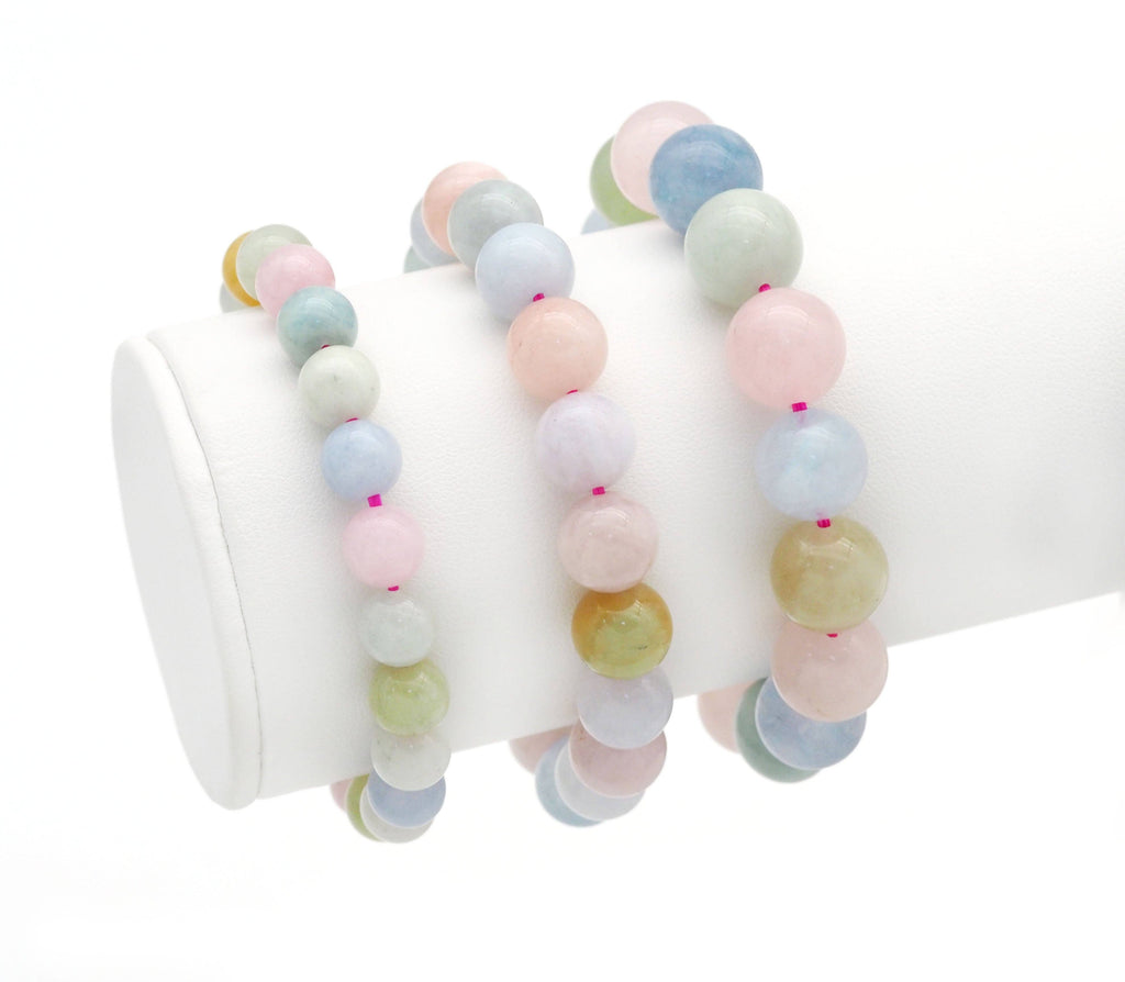 Genuine Morganite Round Smooth Stretchy Bracelet, Sku#EF253