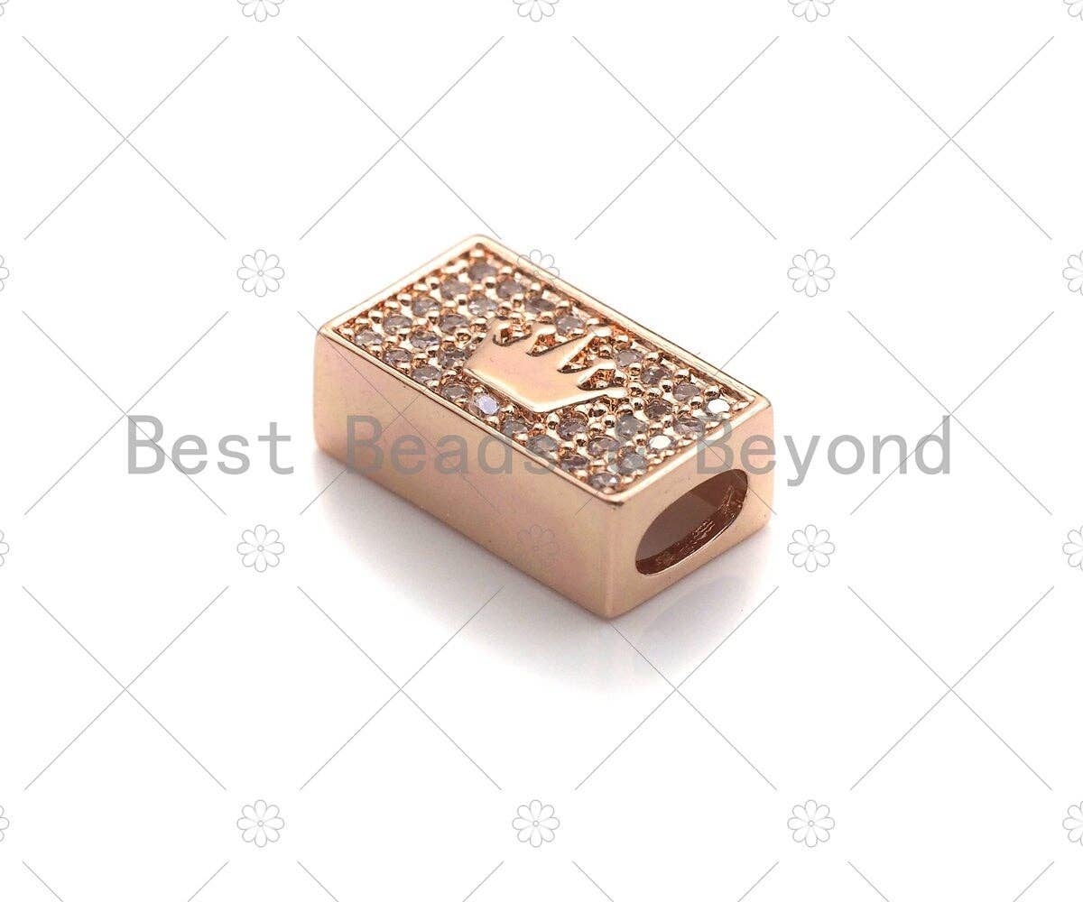CZ Large Hole Crown On Cuboid Spacer Micro Pave Beads, Cubic Zirconia Cuboid  Space Beads, Men's Bracelet Findings, 13x7mm, SKU#LD08