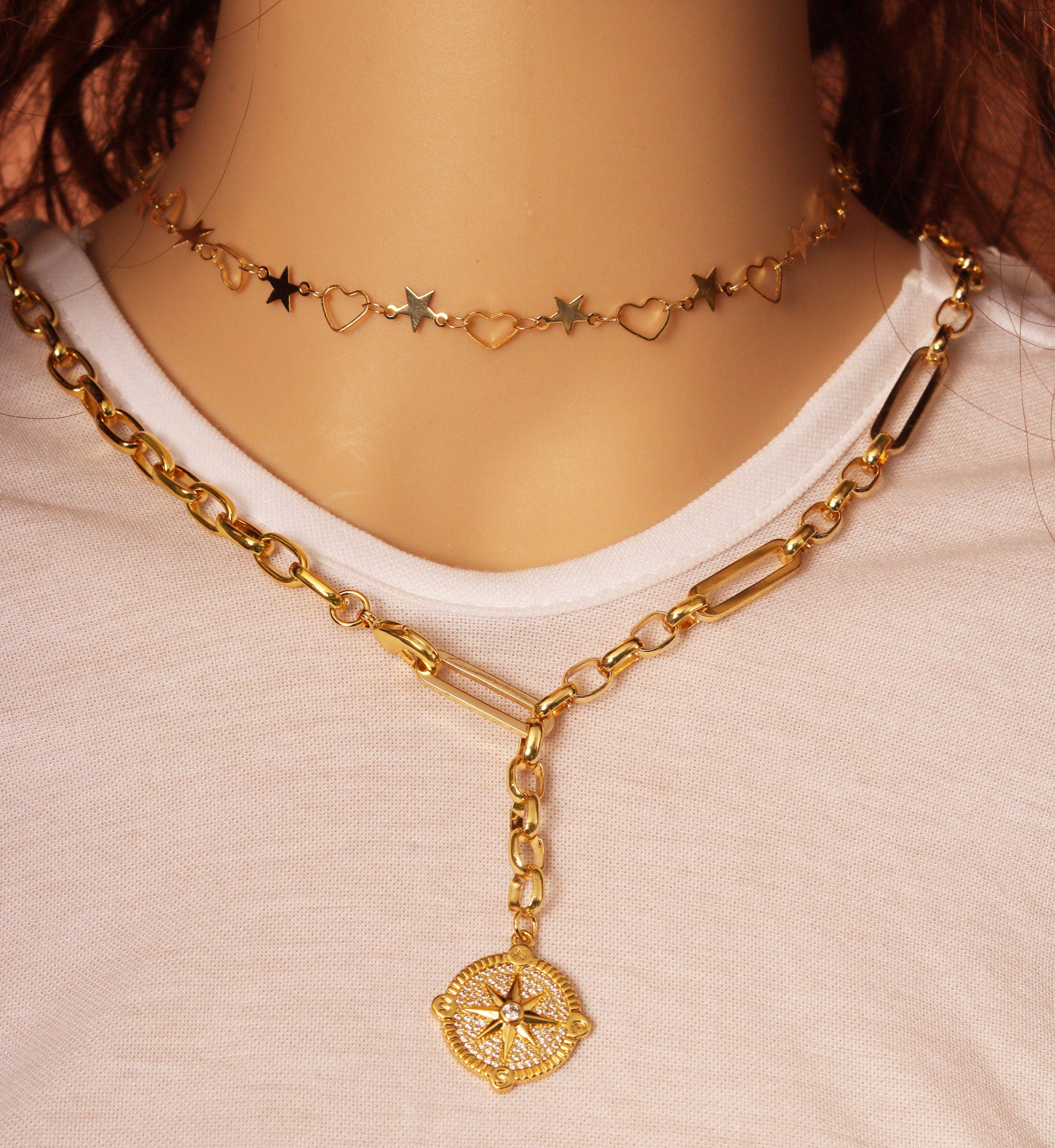 Mixed Long Link Paperclip Drop Necklace, sku#EF193
