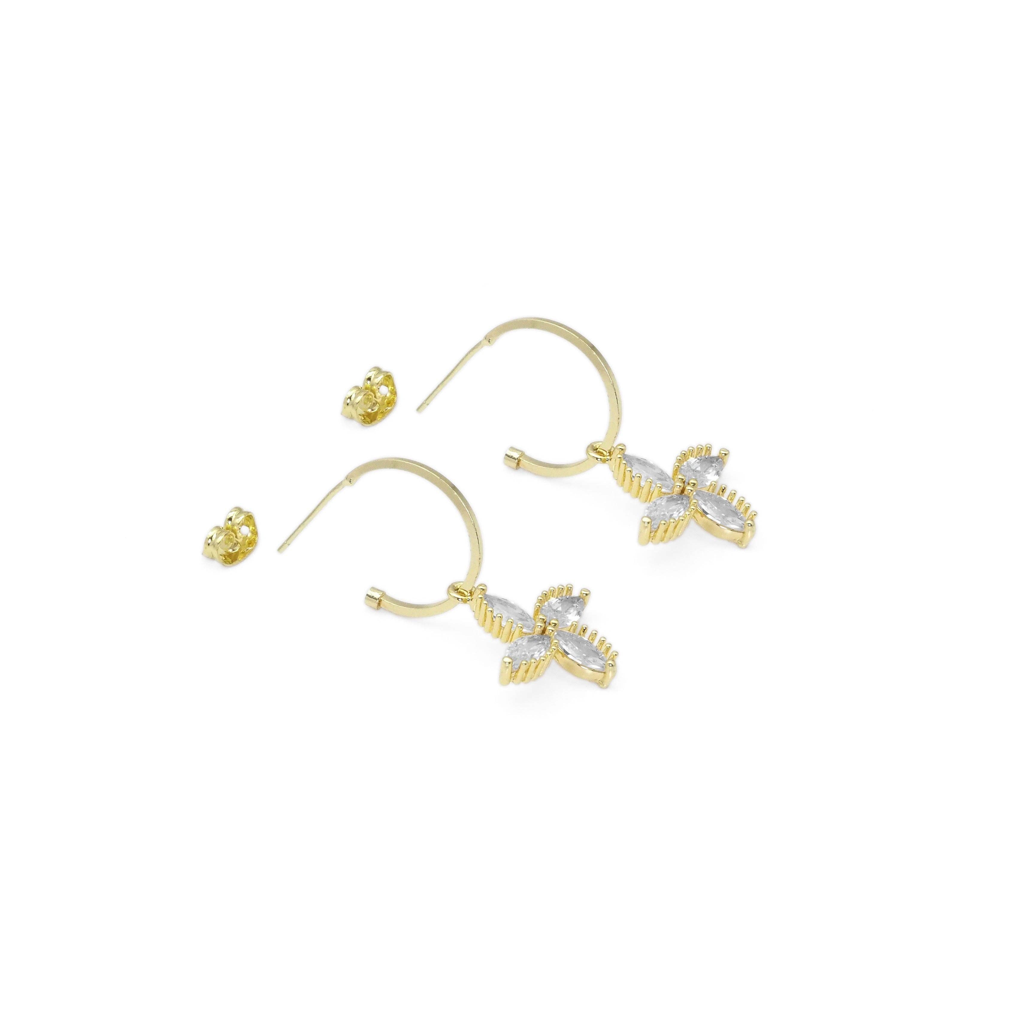 Crystal Flower Hoop Earrings, Sku#EF464