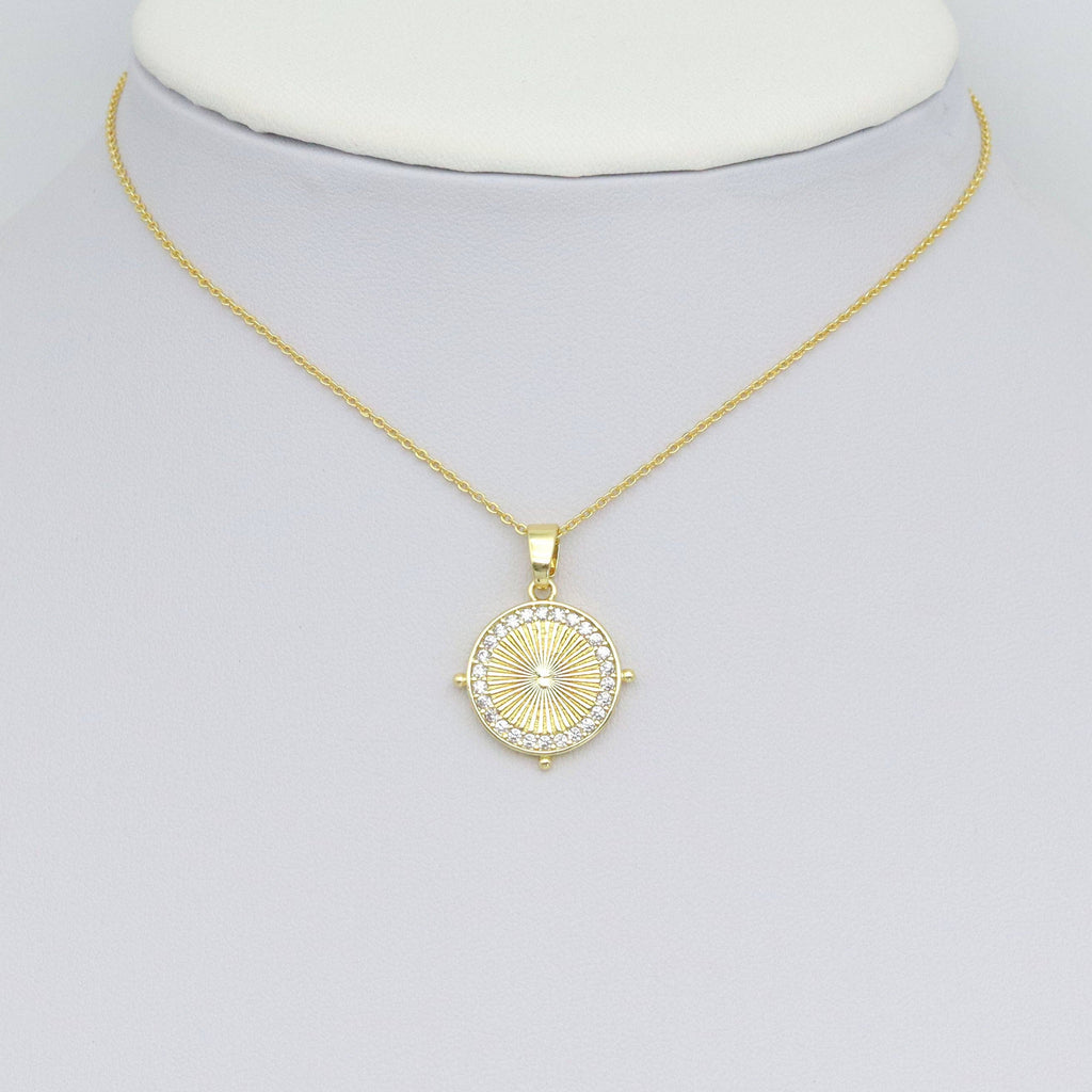 Clear CZ around radical line Round Coin Charm Pendant, Sku#LX765