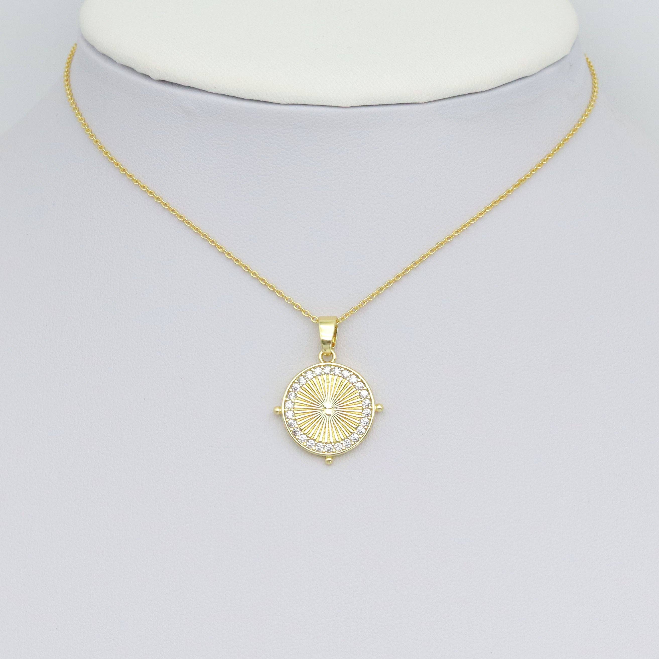 Clear CZ around radical line Round Coin Charm Pendant, Sku#LX765
