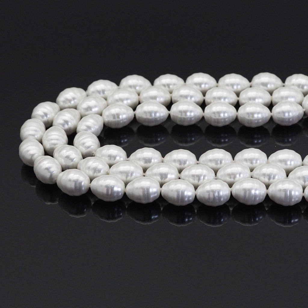 White MOP Carved Drum Shape Beads, 13x16mm, Sku#T163