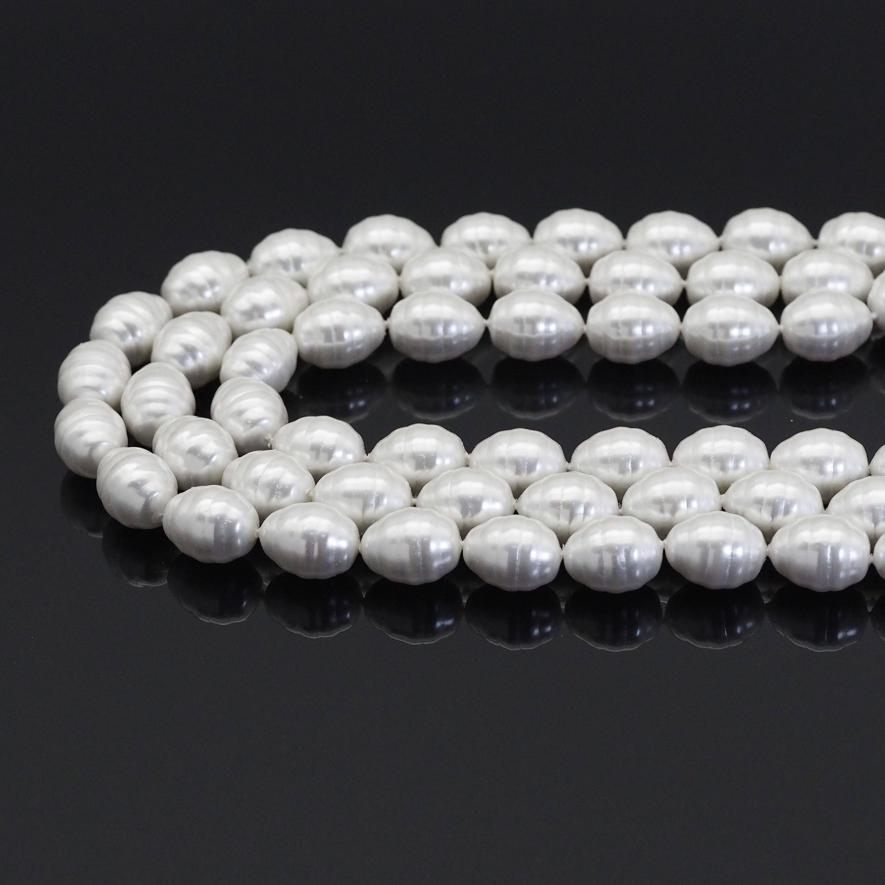 White MOP Carved Drum Shape Beads, 13x16mm, Sku#T163