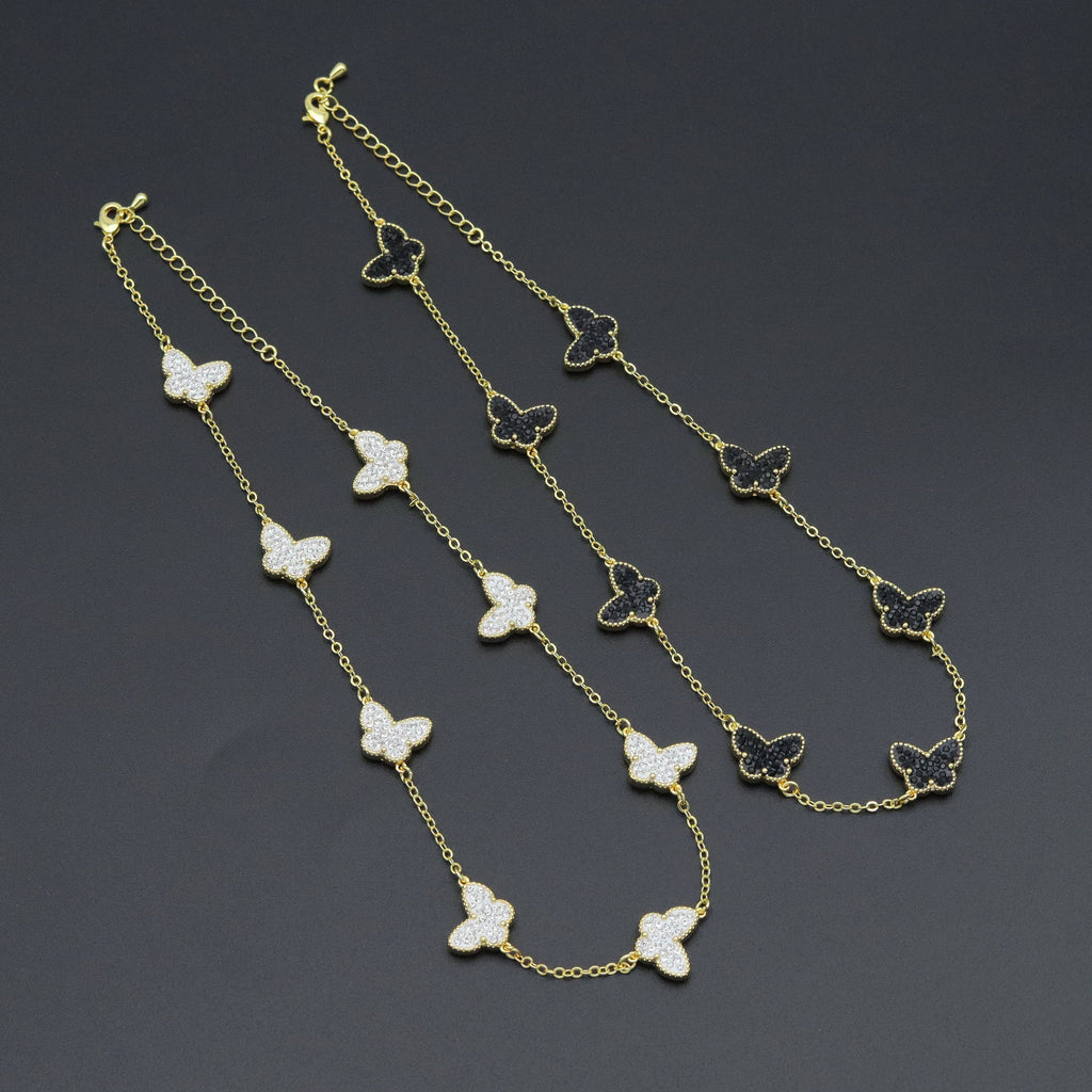 Black White Double Sided Butterfly Link Adjustable Necklace, Sku#FH235