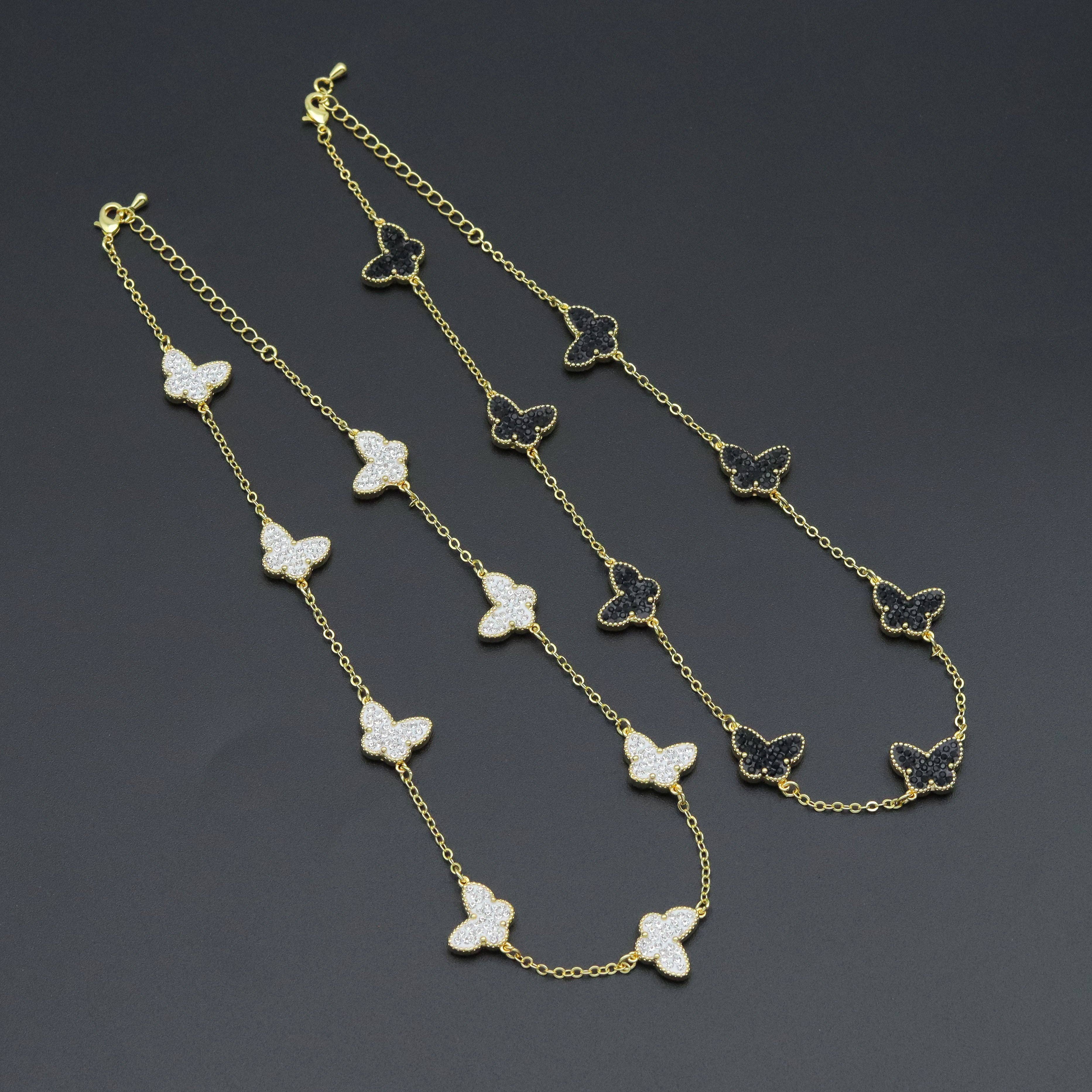 Black White Double Sided Butterfly Link Adjustable Necklace, Sku#FH235
