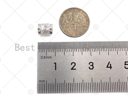 CZ Micro Pave Clover Shape Large Hole Tube spacer Beads Charms/Drum Barrel Beads, Clear CZ Tube Spacer,7x8mm, Sku#Y354