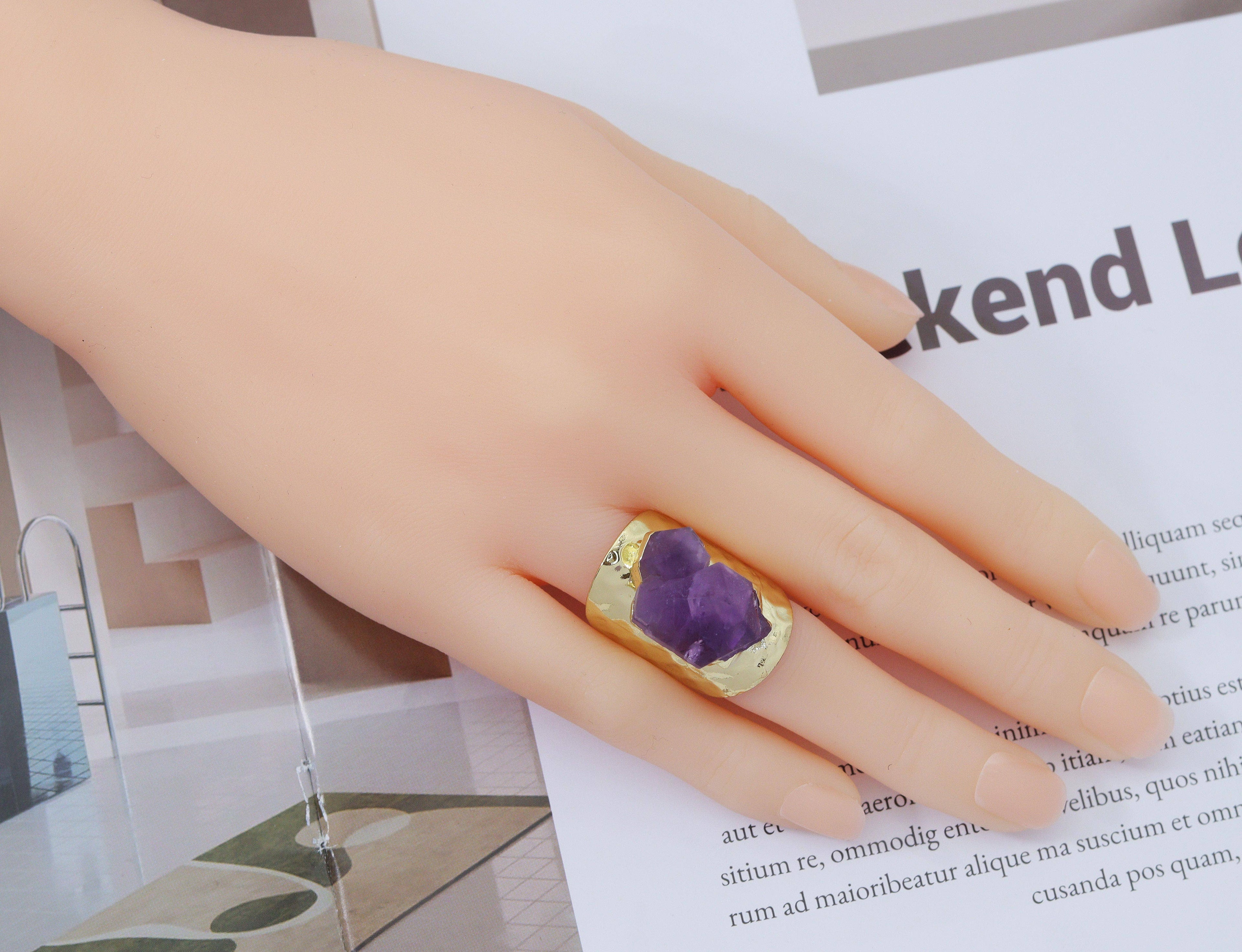 Gold Amethyst Adjustable Ring, Sku#YT33