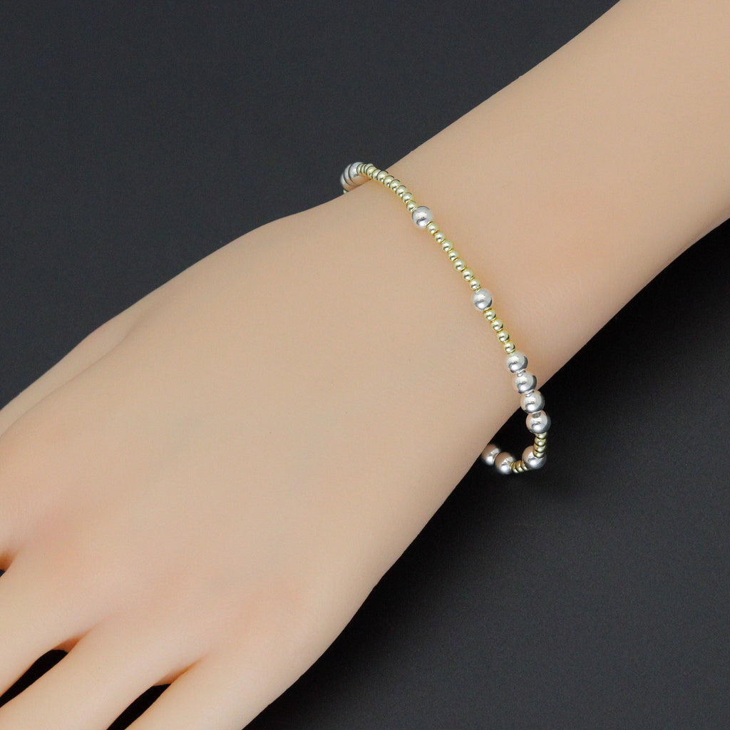 Mixed Size Gold Silver Hematite Ball Beads stretchy Bracelet, Sku#EF642