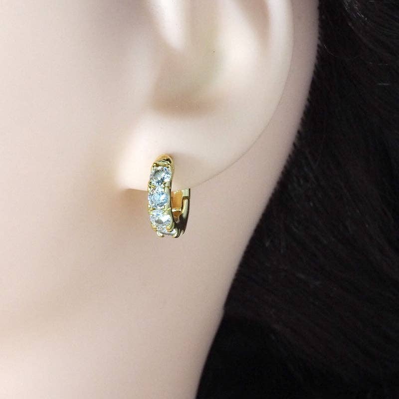 Gold Silver CZ Diamond Huggie Hoop Earrings, Sku#Y777